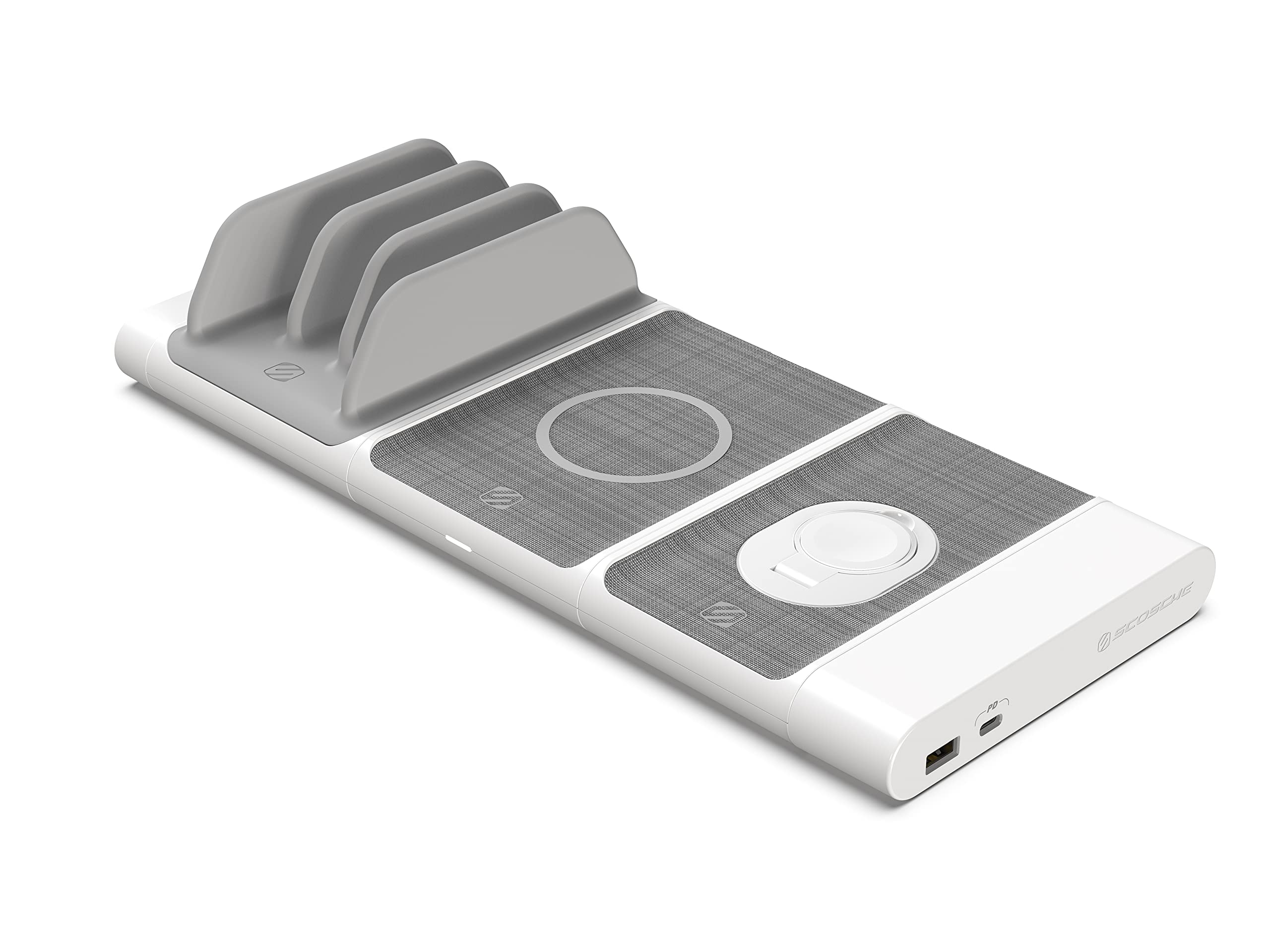 Scosche BLKIT2WT BaseLynx Modular Charging System - Qi-Certified Wireless Charger, Apple Watch Charger & Multi-Device Station with 2 Lightning Cables | Perfect for Home, Office & Travel Charging Needs
