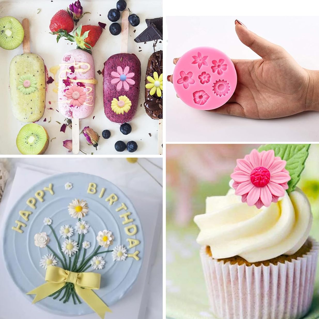 AKOAK 2-Piece Chrysanthemum & Sunflower Silicone Molds Set - Premium Flower Candy Molds for Cake Decorating, Fondant, Resin Art, Soap Making & DIY Cupcake Toppers - Perfect for Baking, Craft Projects & Home Decor