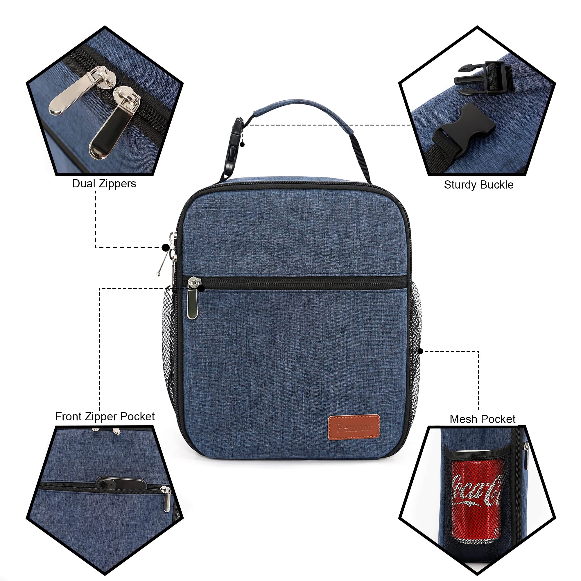 Femuar Reusable Lunch Box for Men & Women - Insulated Small Lunch Bag for Office, Work, Picnic - Portable & Leak-Proof Lunchbox in Blue - Perfect for Meal Prep, School, Travel & Outdoor Activities