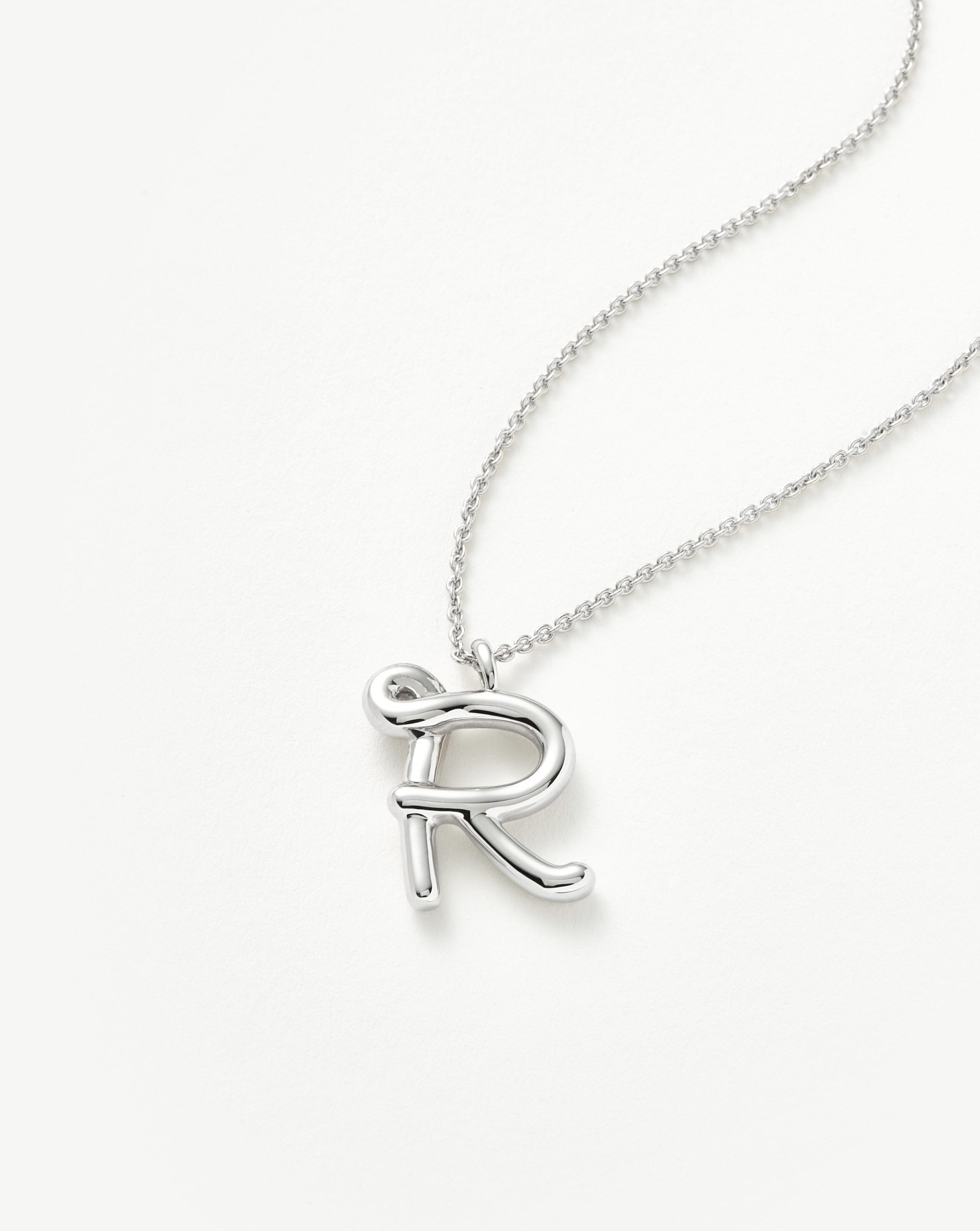 Personalized Sterling Silver Curly Molten Initial Pendant Necklace - Custom Letter R Jewelry for Women, Gift for Her, Birthday, Anniversary, Valentine's Day