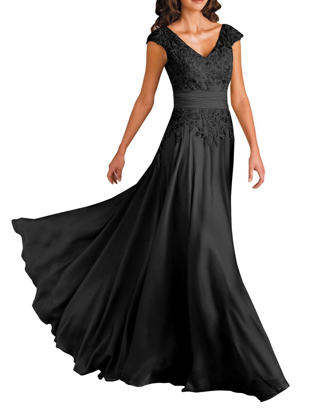 Elegant Short Sleeve Lace V-Neck Chiffon Mother of The Bride Dress - Formal Wedding Guest Evening Gown for Special Occasions, Parties & Celebrations