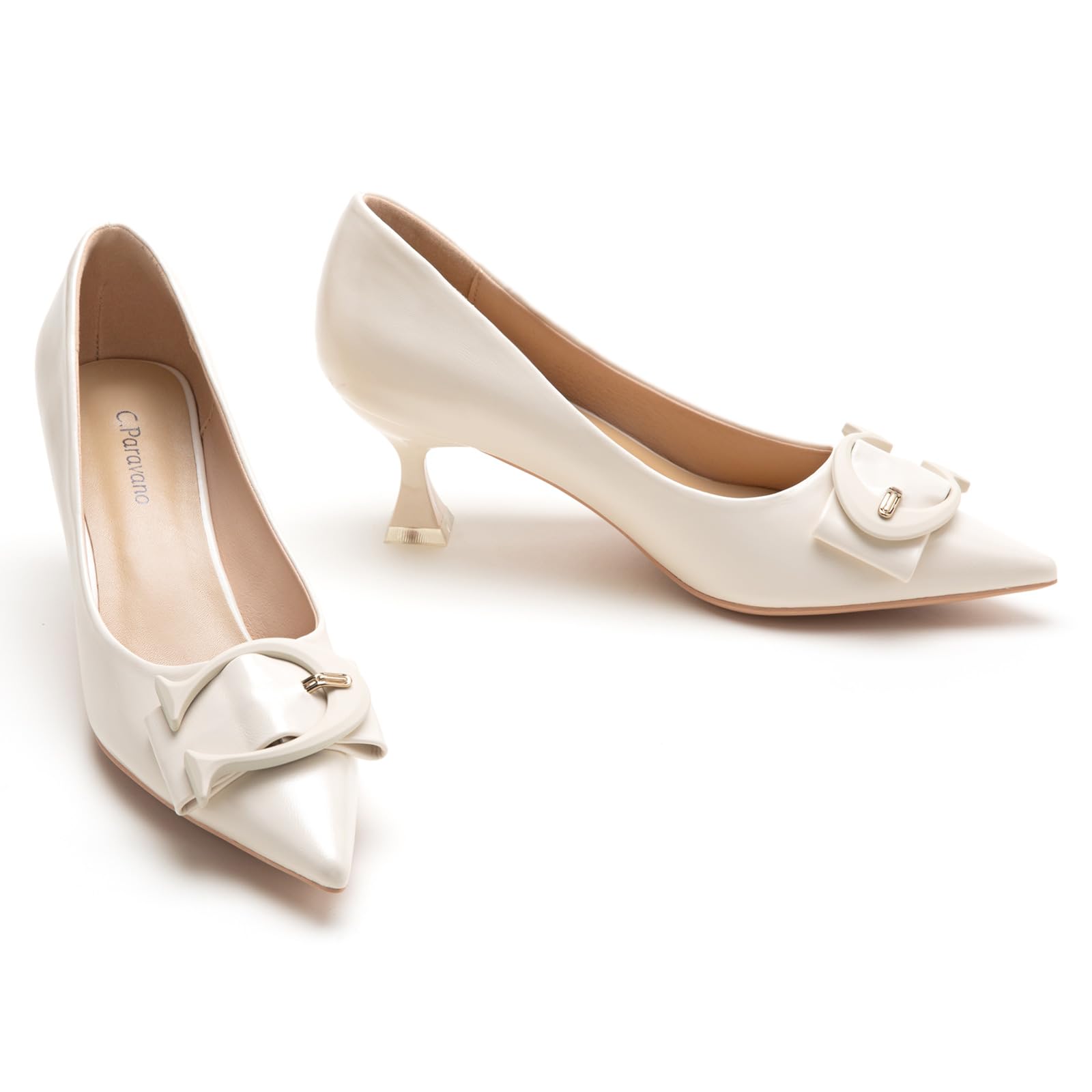 C.Paravano Women's Leather Pumps - Low Heel Designer Shoes for Women | Comfortable Kitten Heels & Short Heels | Perfect for Office, Wedding & Formal Occasions