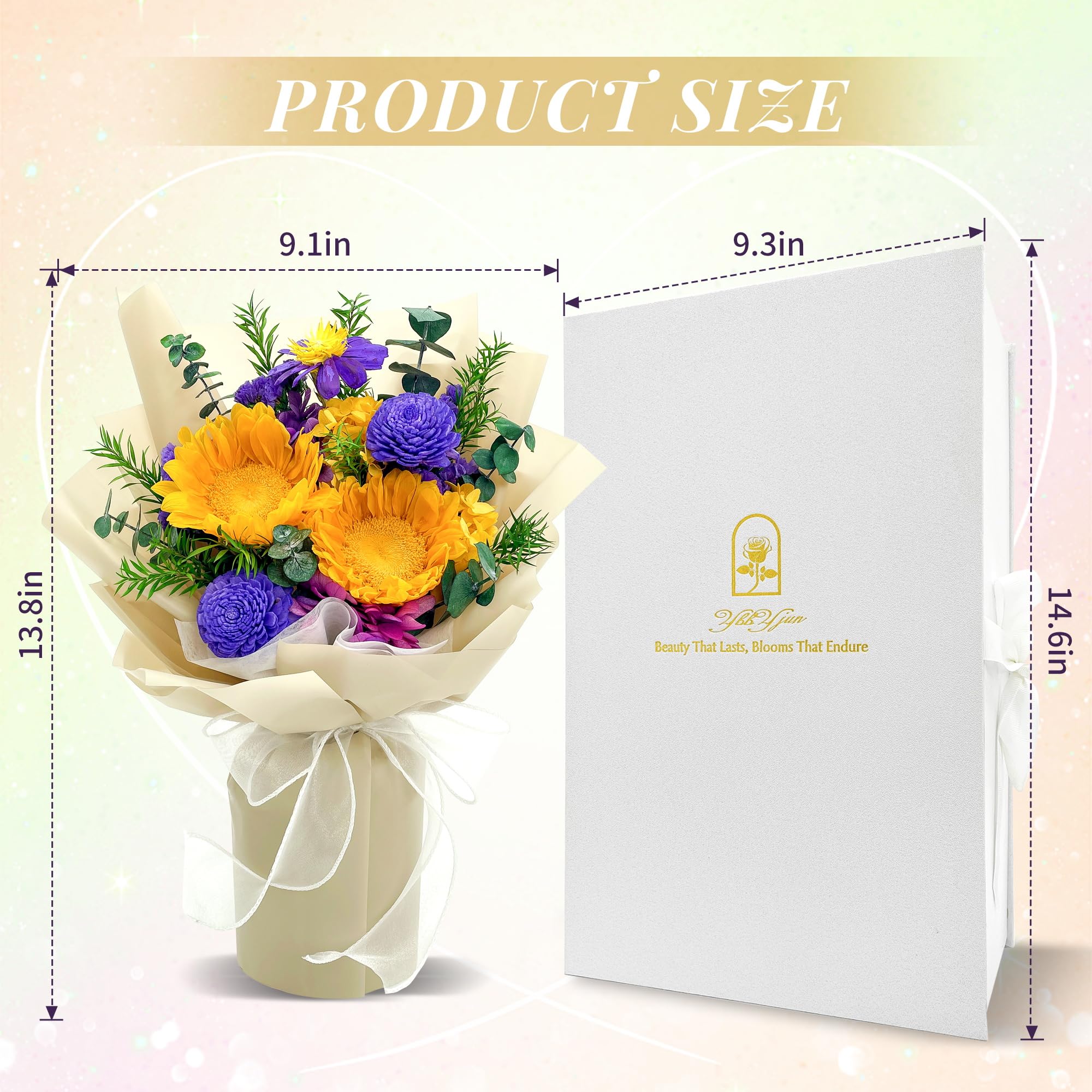 YBBYjun Preserved Sunflower Bouquet in Gift Box - Long Lasting Flowers for Delivery, Perfect Gift for Women, Mom, Grandma - Ideal for Birthdays, Anniversaries & Home Decor