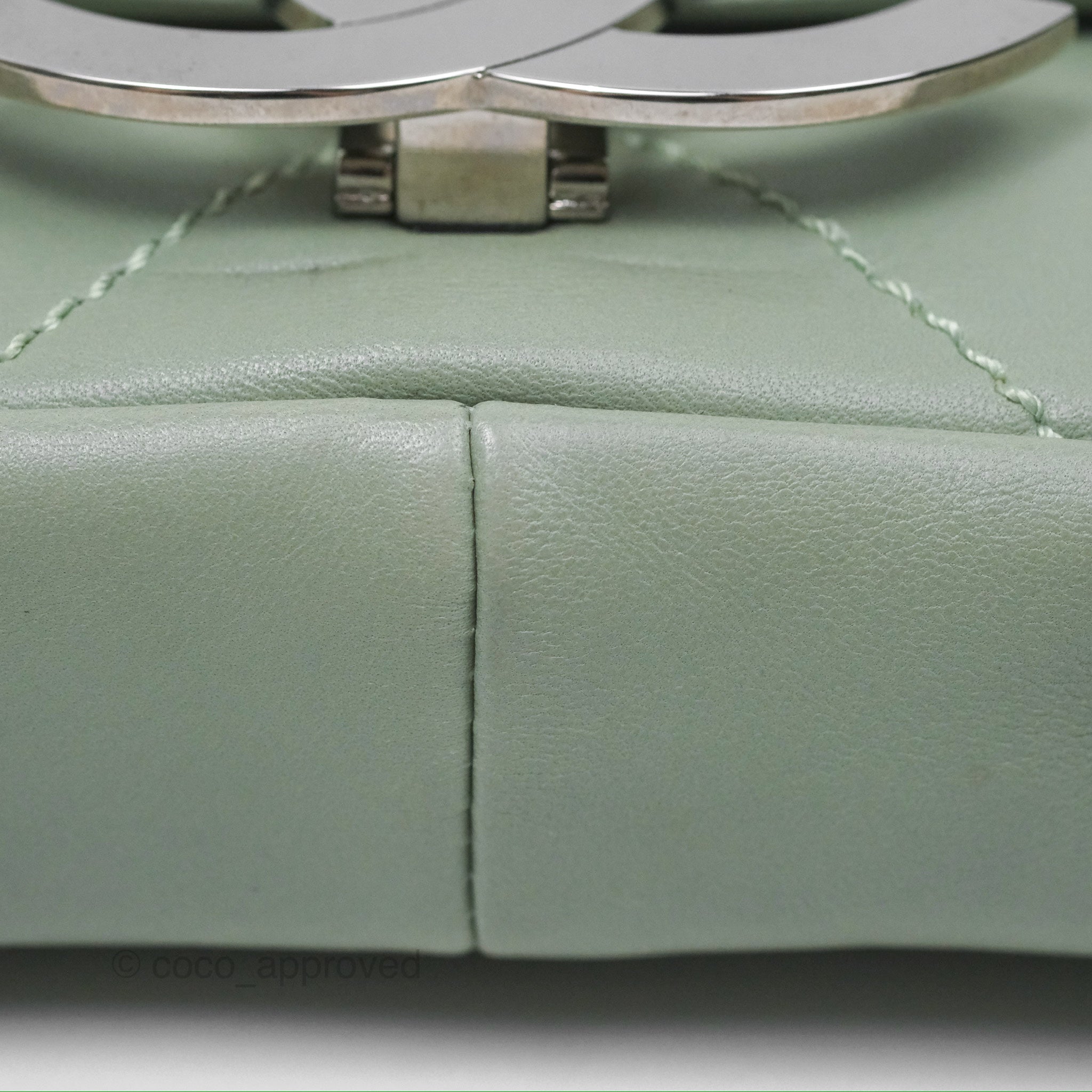 Chanel CC East West Flap Bag Genuine Lambskin Leather Mint Green with Silver Hardware - Luxury Crossbody Purse for Women, Perfect for Date Night & Special Occasions