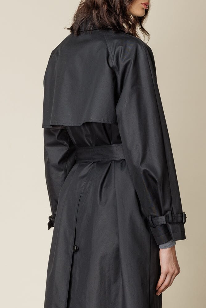 RTW Maddie Trench Coat - Black Cotton Gabardine Waterproof Long Coat for Women | Perfect for Office, Travel & Fall Fashion