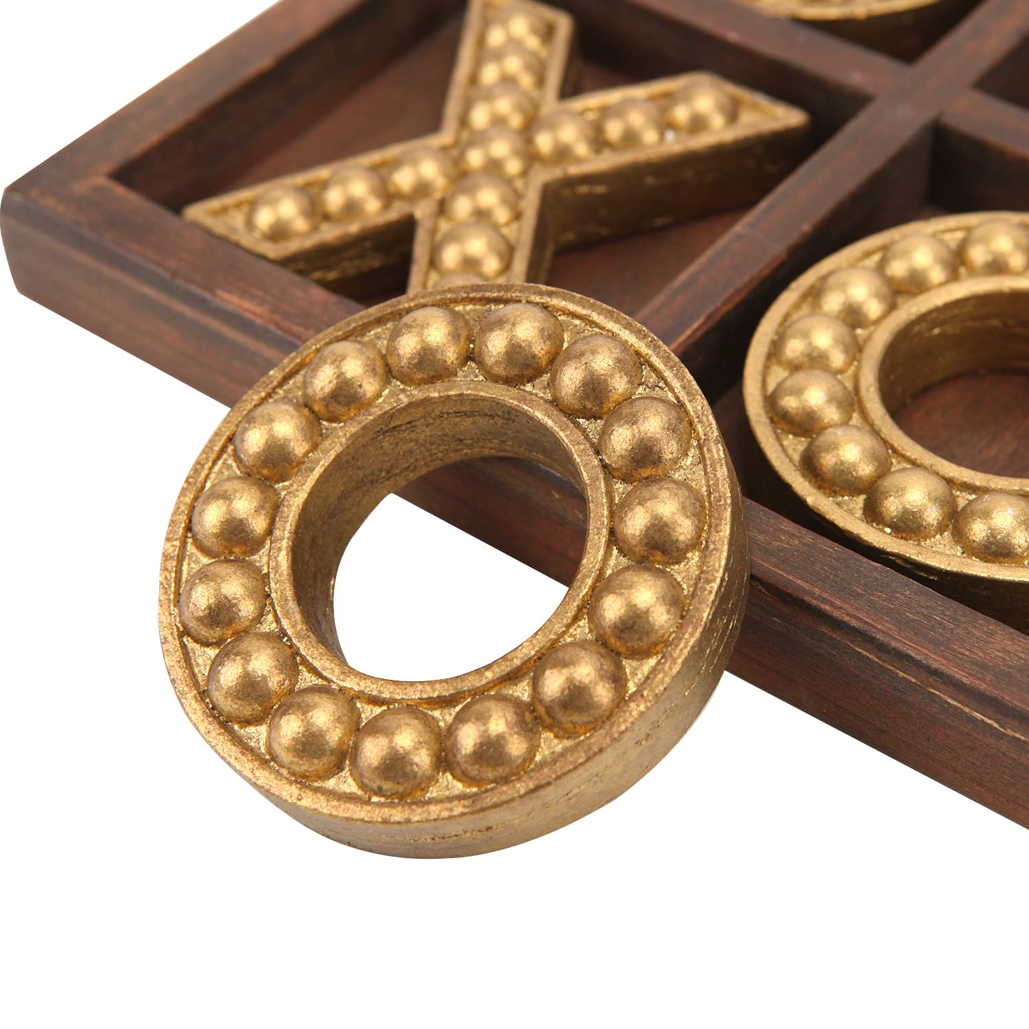Rustic Wooden Tic Tac Toe Game Board - 10.6 Inch Coffee Table Decor with Gold Accents | Farmhouse Home Decor, Game Night Accessories, Living Room Centerpiece