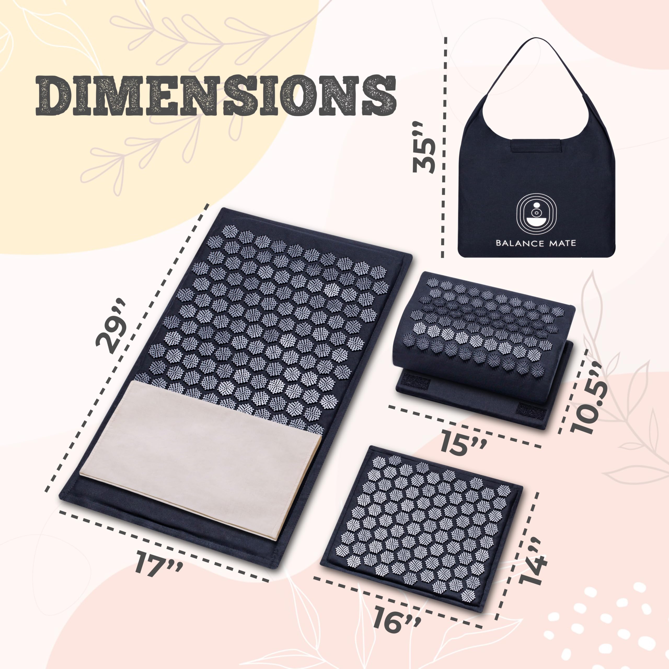 Acupressure Mat and Pillow Set for Back & Neck Pain Relief - Natural Stress Reduction & Better Sleep Kit with Carry Bag (Deep Black) - Perfect for Home, Office, and Travel Use