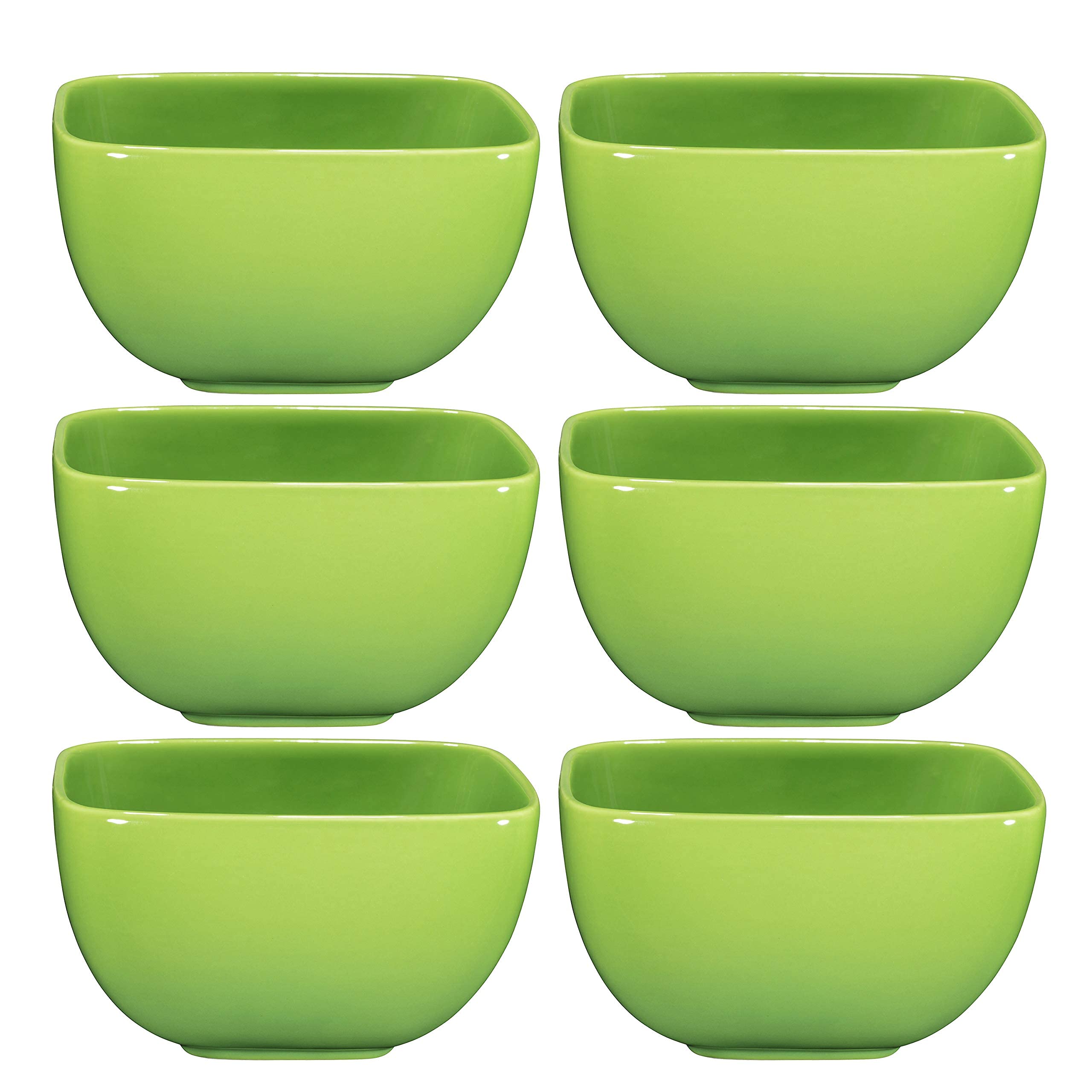6-Piece Large Ceramic Square Bowl Set - 26oz for Pasta, Cereal, Soup & Berries - Gradient Green - Perfect for Dining, Entertaining & Kitchen Serving