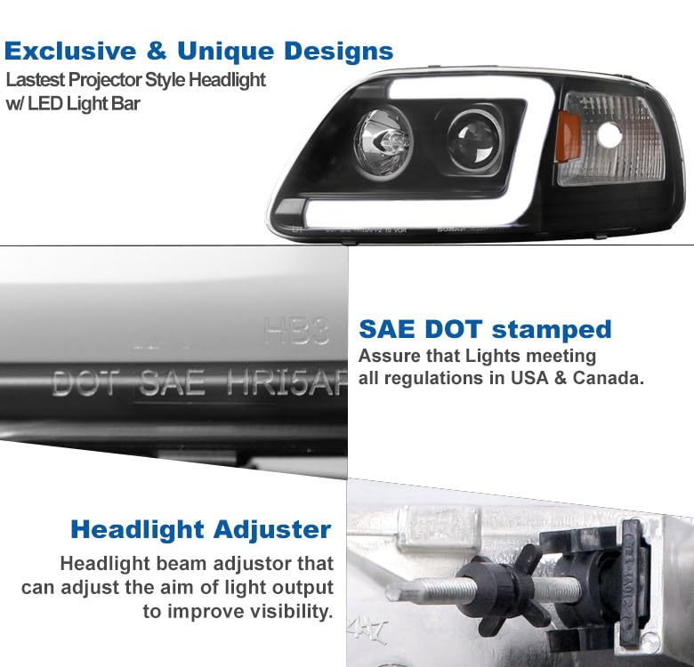 LED Black Projector Headlights with 6