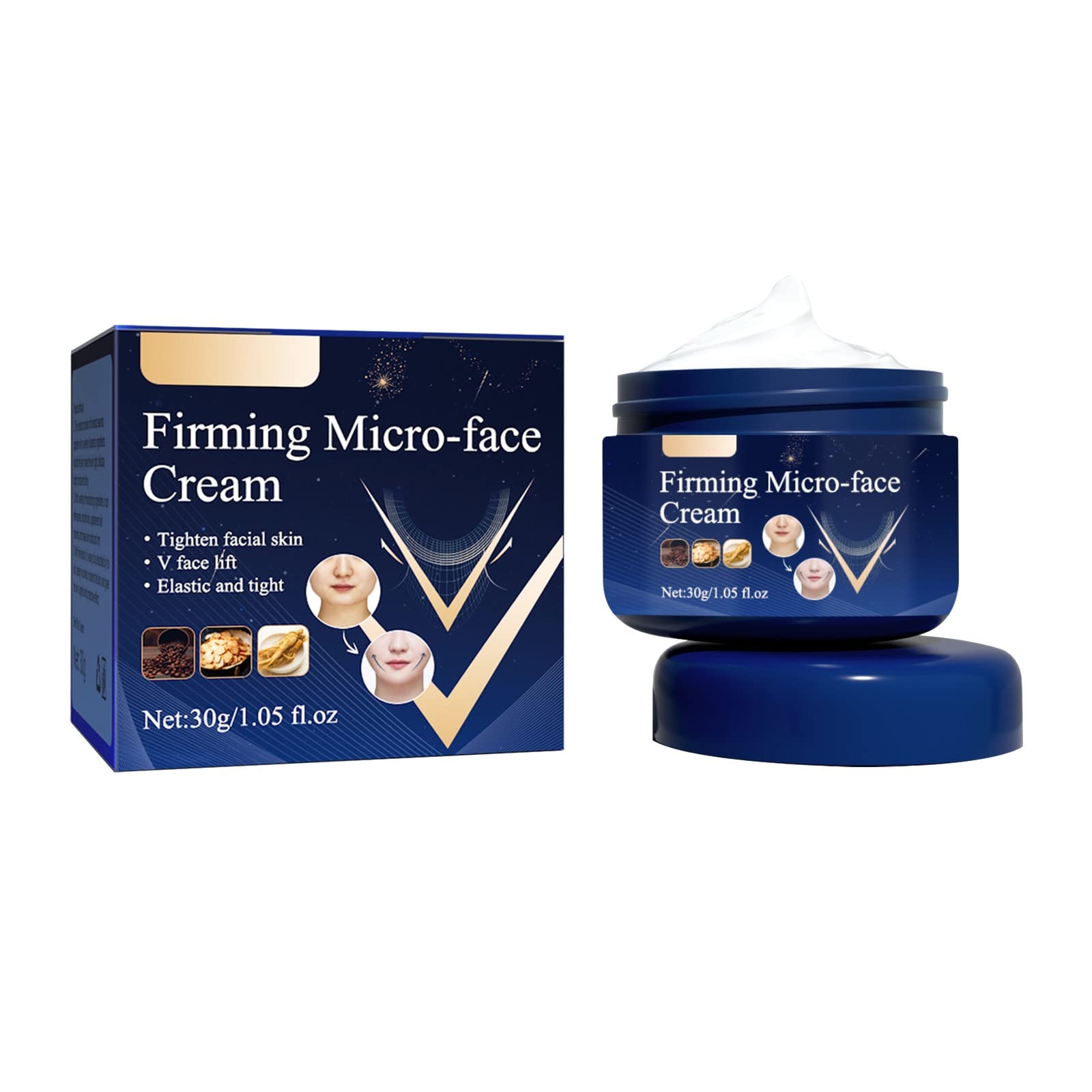 Anti-Aging V Face Firming Cream - Tightening & Lifting Facial Cream for Chin & Jawline Contouring - 30g/1.05oz Hydrating Moisturizer with Massage Benefits (Blue) - Perfect for Daily Skincare Routine & Nighttime Anti-Wrinkle Treatment