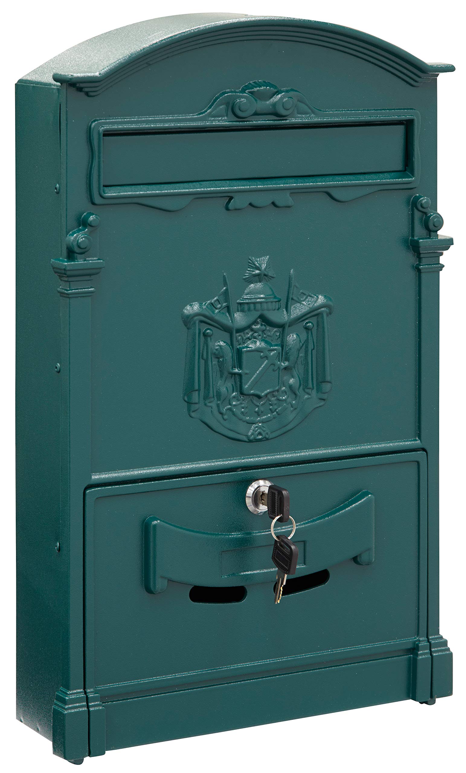Large Classic Aluminum Mailbox - Outdoor Wall Mounted Post Box for Magazines & C4 Envelopes | Elegant Green Design for Home, Garden & Office Use