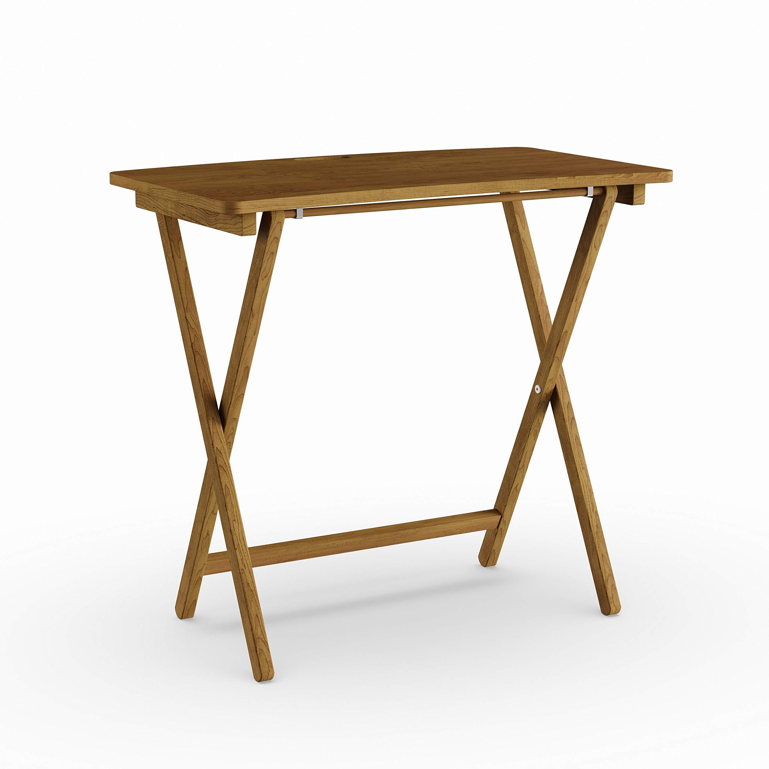 Brown Traditional Rectangle Goosefoot Red Oak Folding TV Tray Table with Hardware Storage - Perfect for Living Room Snacks, Bedroom Breakfast, or Office Workspace