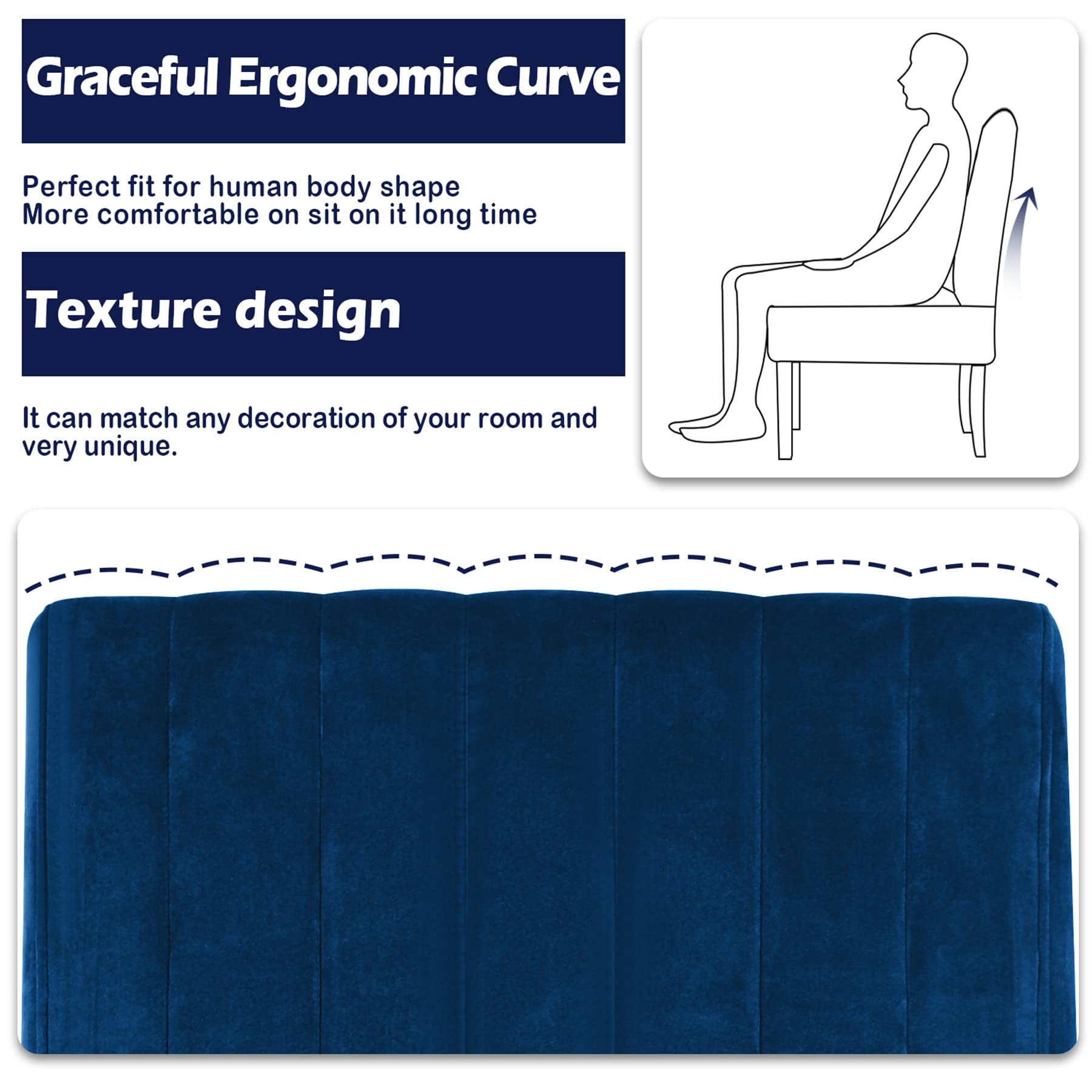 Modern Velvet Armless Accent Chair Set of 2 - Navy Blue Slipper Chairs for Bedroom, Living Room & Vanity - Stylish Decorative Side Chairs for Small Spaces & Cozy Corners