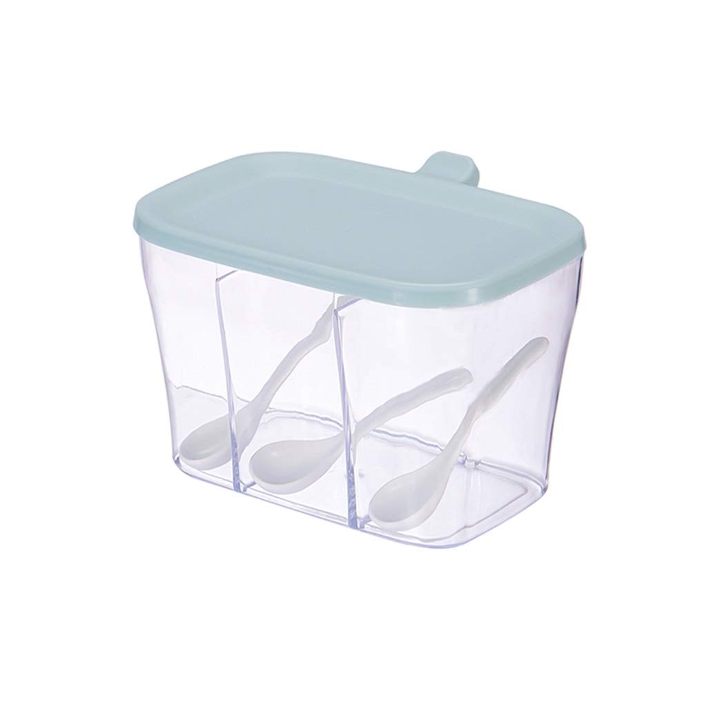 Acrylic Spice Storage Containers with 3 Compartments - Pantry Organizer, Condiment Caddy & Kitchen Food Storage Box for Seasonings (Blue) | Perfect for Countertop Organization & Spice Display