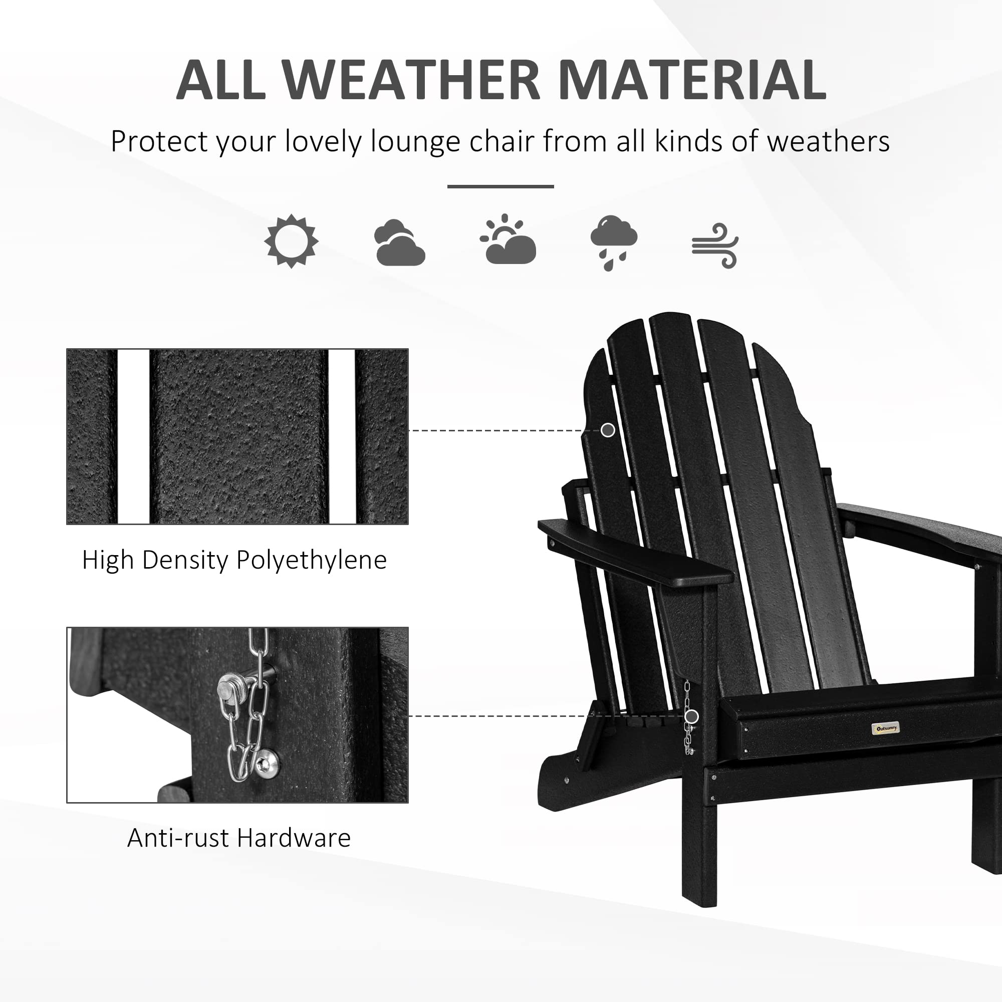 Outsunny Folding Adirondack Chair - Weather-Resistant HDPE Outdoor Fire Pit Chair for Patio, Garden, Backyard, Lawn - Perfect for Camping, Picnics & Relaxing in Black