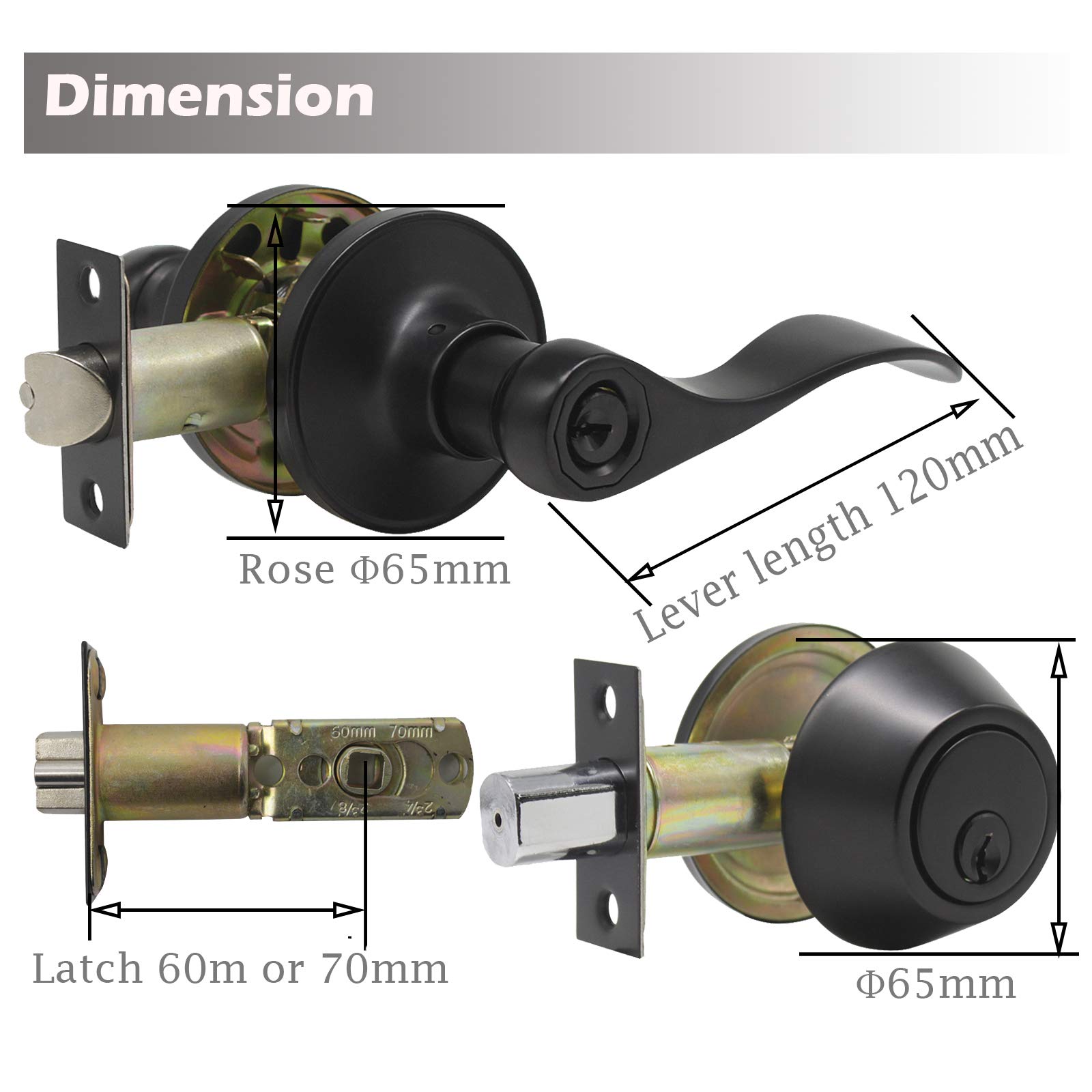 3 Pack Matte Black Exterior Door Lever Lockset with Single Cylinder Deadbolt - Keyed Alike Door Handle Set for Enhanced Home Security - Perfect for Front Doors, Back Doors & Patio Entrances