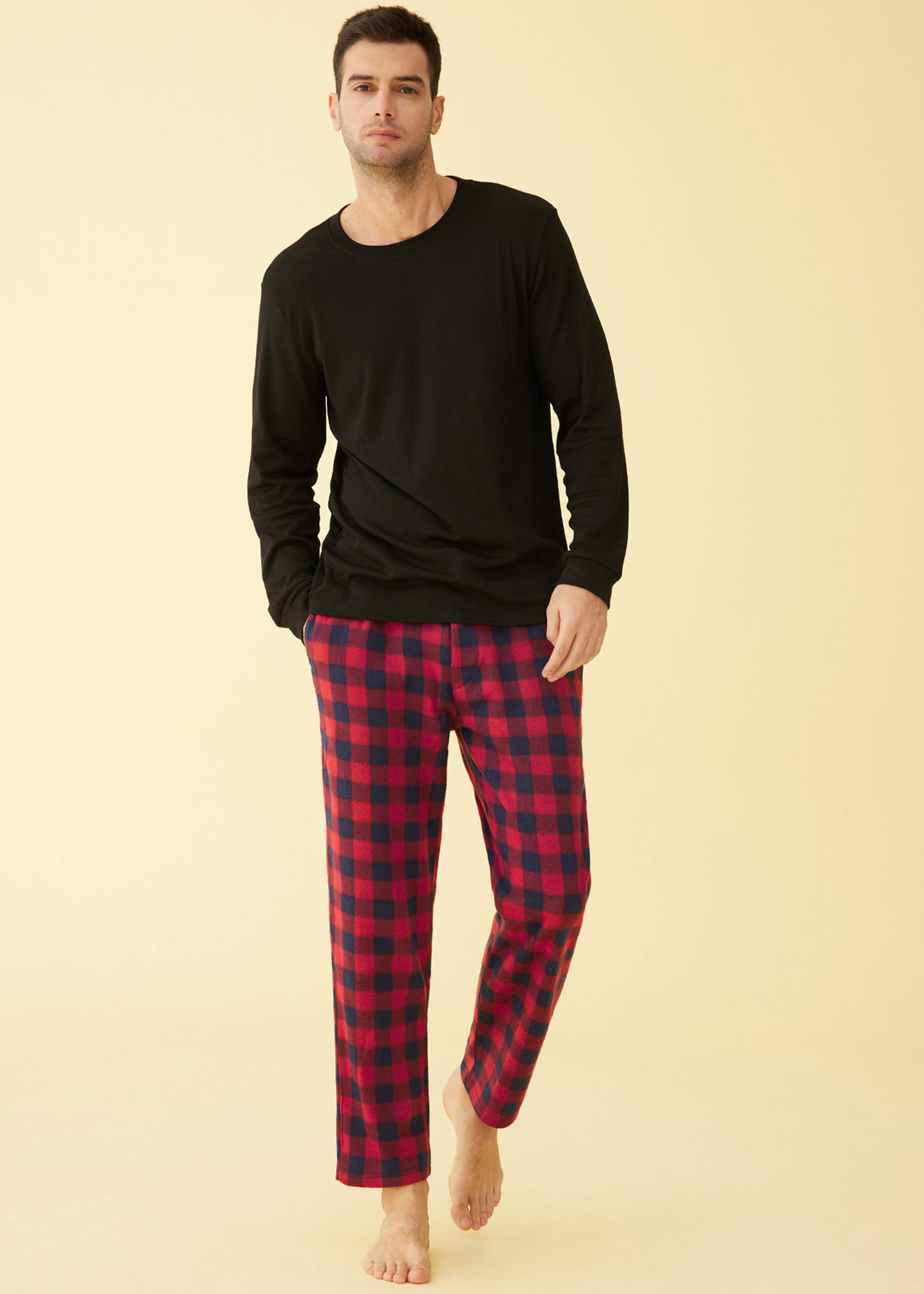 Men's Fleece Plaid Pajama Set - Long Sleeve Top & Pants for Winter Comfort - Cozy Loungewear for Home, Sleep & Relaxation