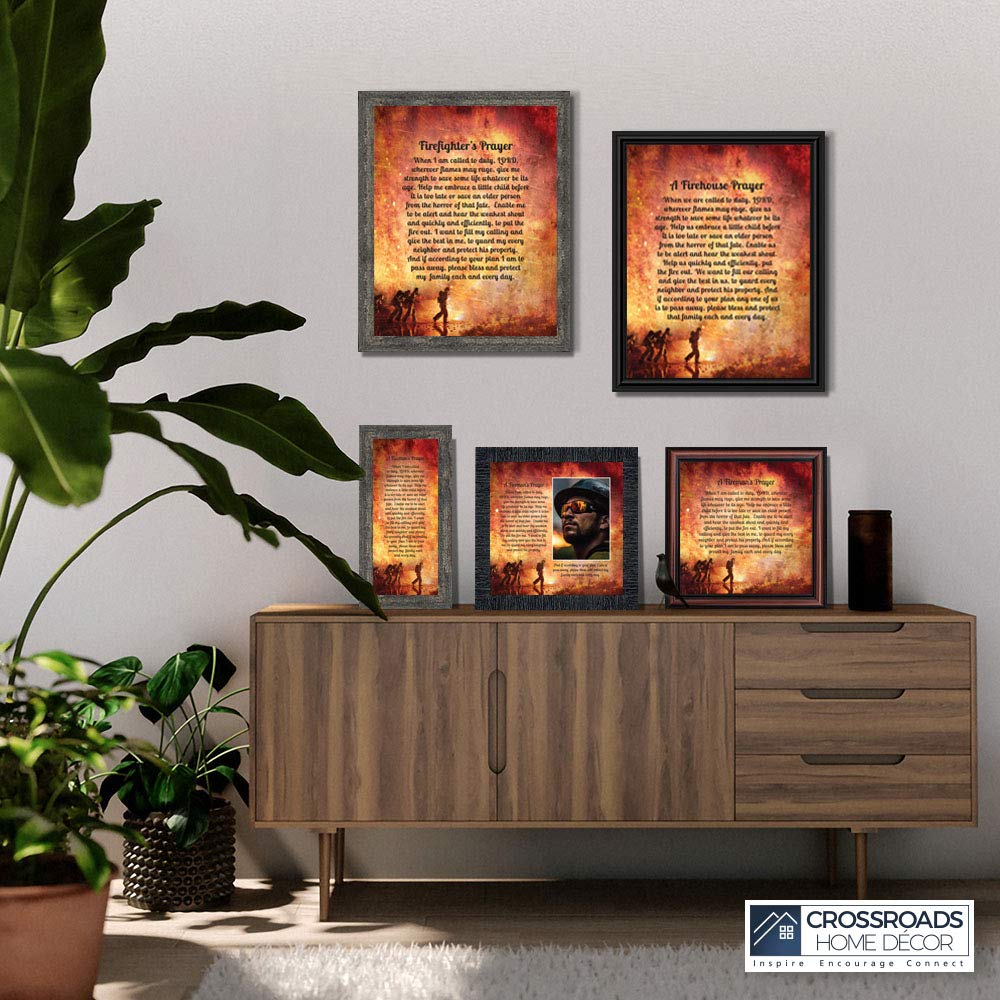 Crossroads Home Décor Fireman’s Prayer Picture Frame - Inspirational Firefighter Gift for Home & Office Decor (7361B) - Perfect for Fire Stations, Appreciation Gifts & Memorial Displays