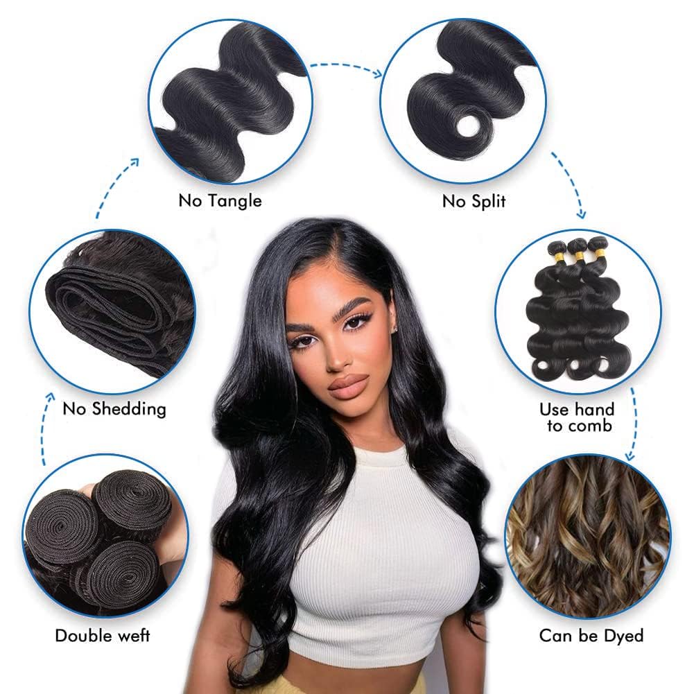 Premium 12A Grade Brazilian Body Wave Human Hair Bundles - 100% Unprocessed Natural Black Weave (30 30 30) for Stunning Hair Extensions & Salon-Quality Styling - Perfect for Daily Wear, Special Occasions & Professional Hairstyling