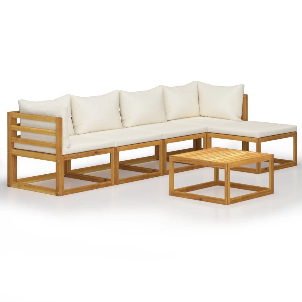 vidaXL 6-Piece Patio Lounge Set - Modern Outdoor Sectional Sofa with Cushions & Coffee Table, Cream Acacia Wood Garden Furniture for Backyard, Poolside & Deck Relaxation