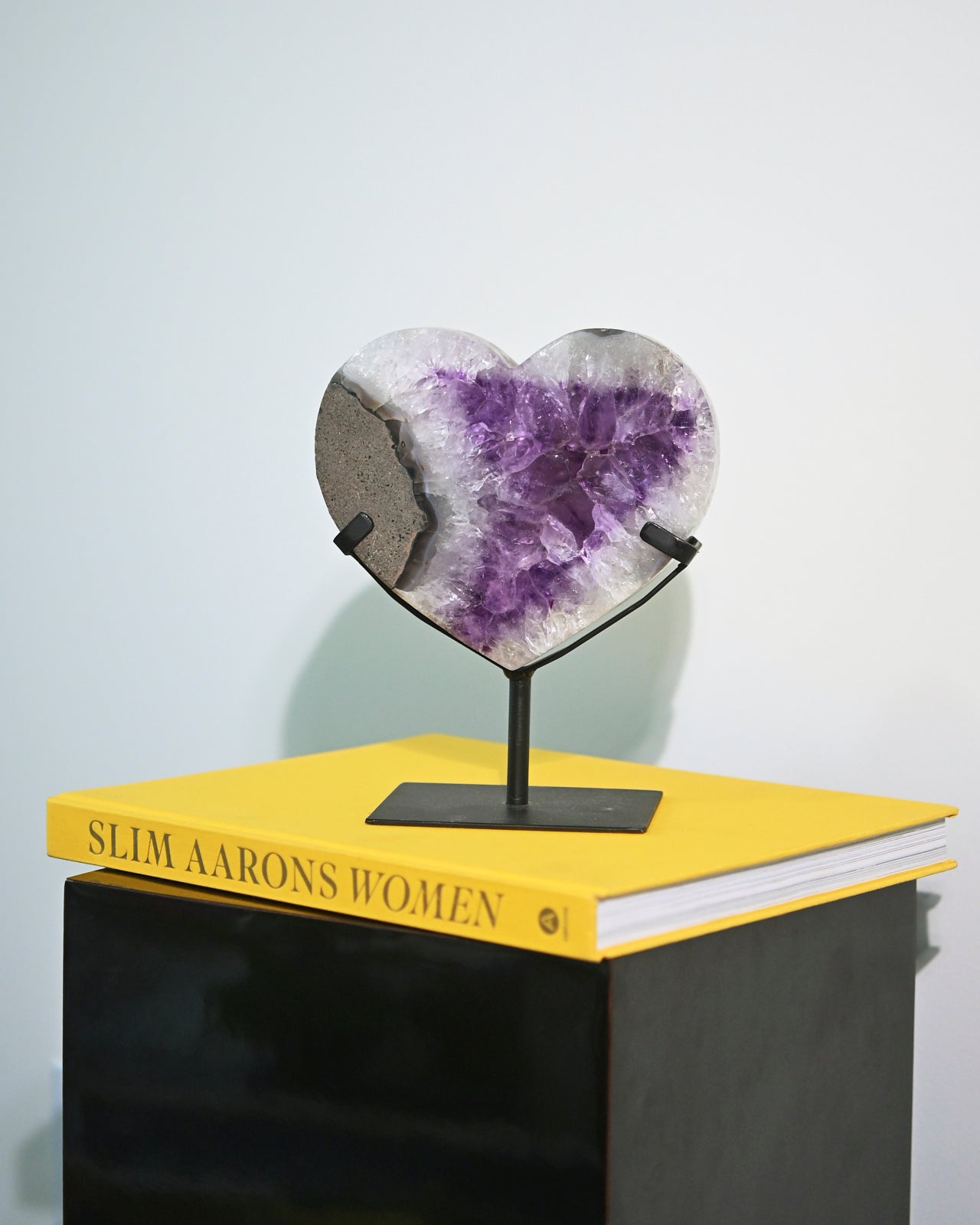 Natural Amethyst Crystal Geode Heart on Wooden Stand - 5.5lbs Purple Healing Stone for Home Decor, Meditation & Spiritual Gifts