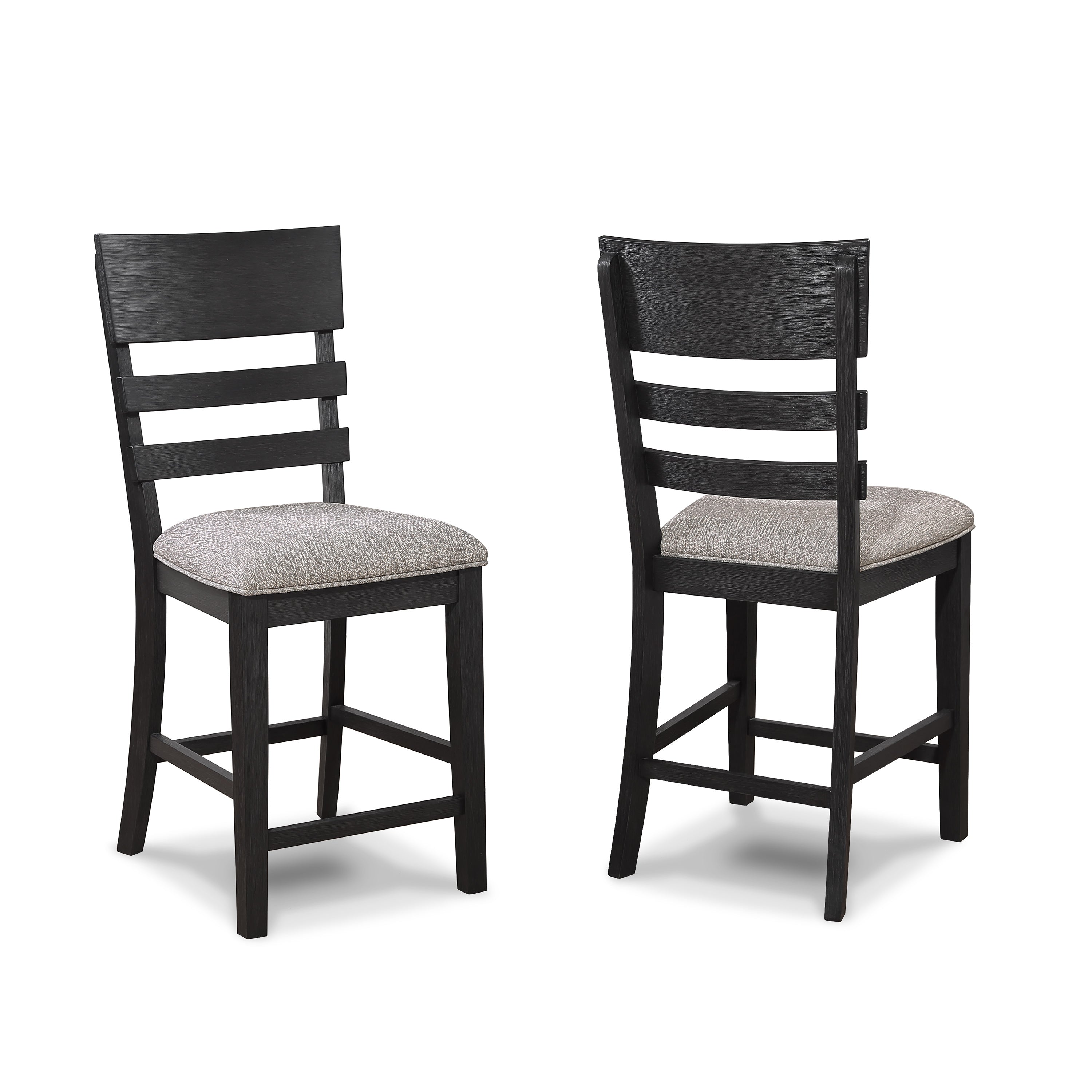 2-Piece Black & Gray Counter Height Chairs with Upholstered Seat & Ladder Back - Solid Wood Dining Room Furniture for Kitchen Island, Breakfast Nook & Small Space Decor