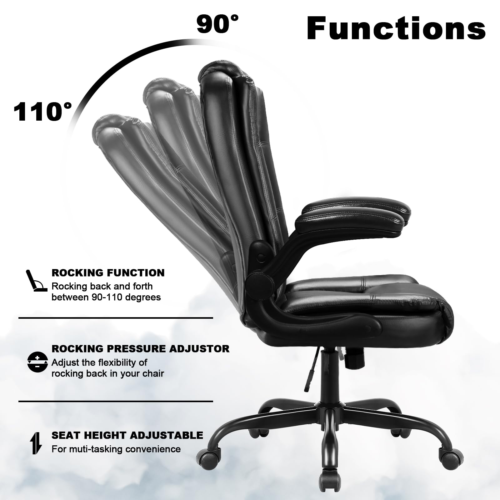 OFIKA Big and Tall Office Chair - Ergonomic High Back Computer Desk Chair with Lumbar Support, Adjustable Height & Flip-Up Arms - Premium Leather Executive Chair for Home Office (Black) - Perfect for Long Work Hours & Gaming Sessions