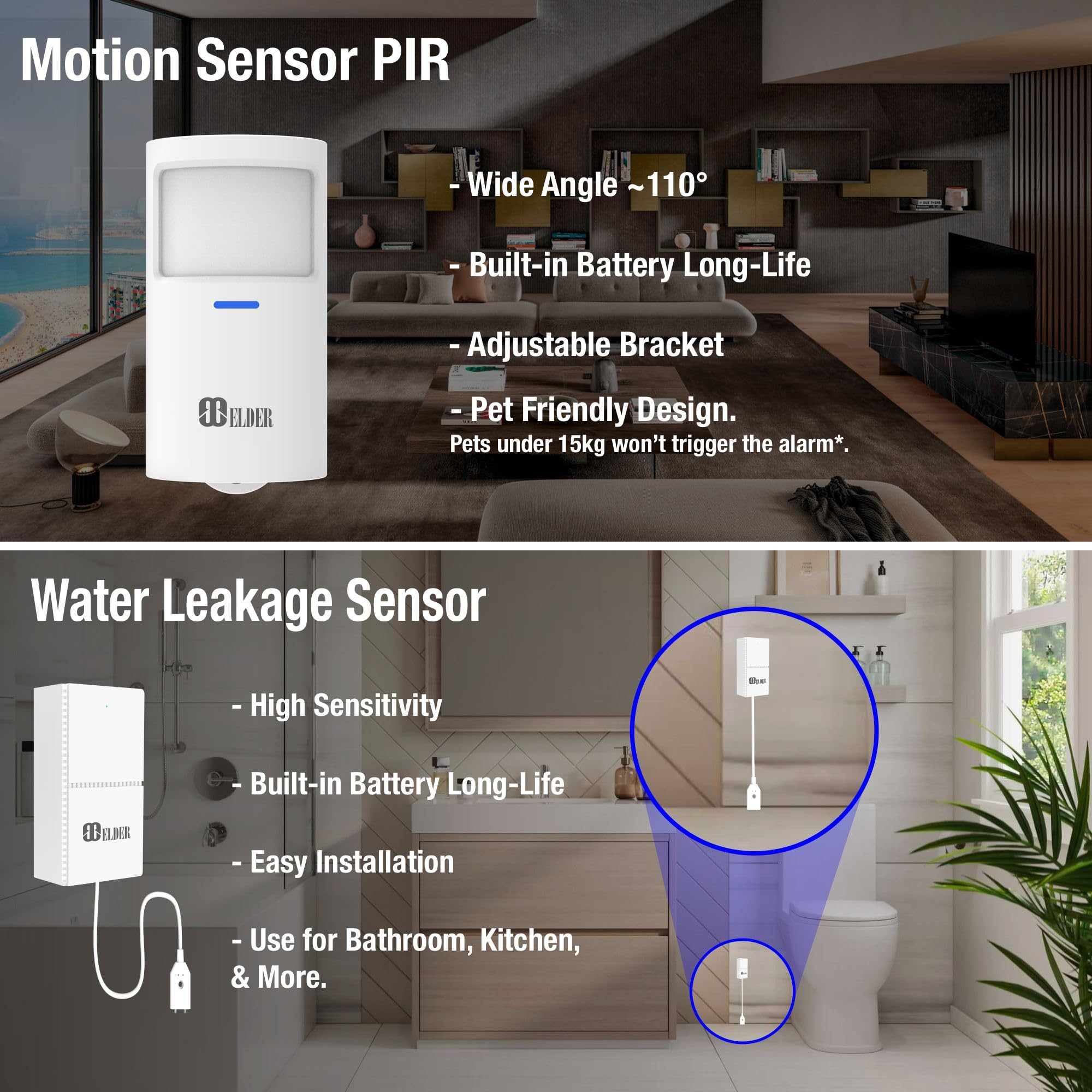 Elder Wireless 13-Piece Smart Home Security System with WiFi & 4G - DIY Touch Panel, Siren, Doorbell, Leak & Motion Sensors - Compatible with Google Assistant & Alexa - Perfect for Home Protection & Remote Monitoring