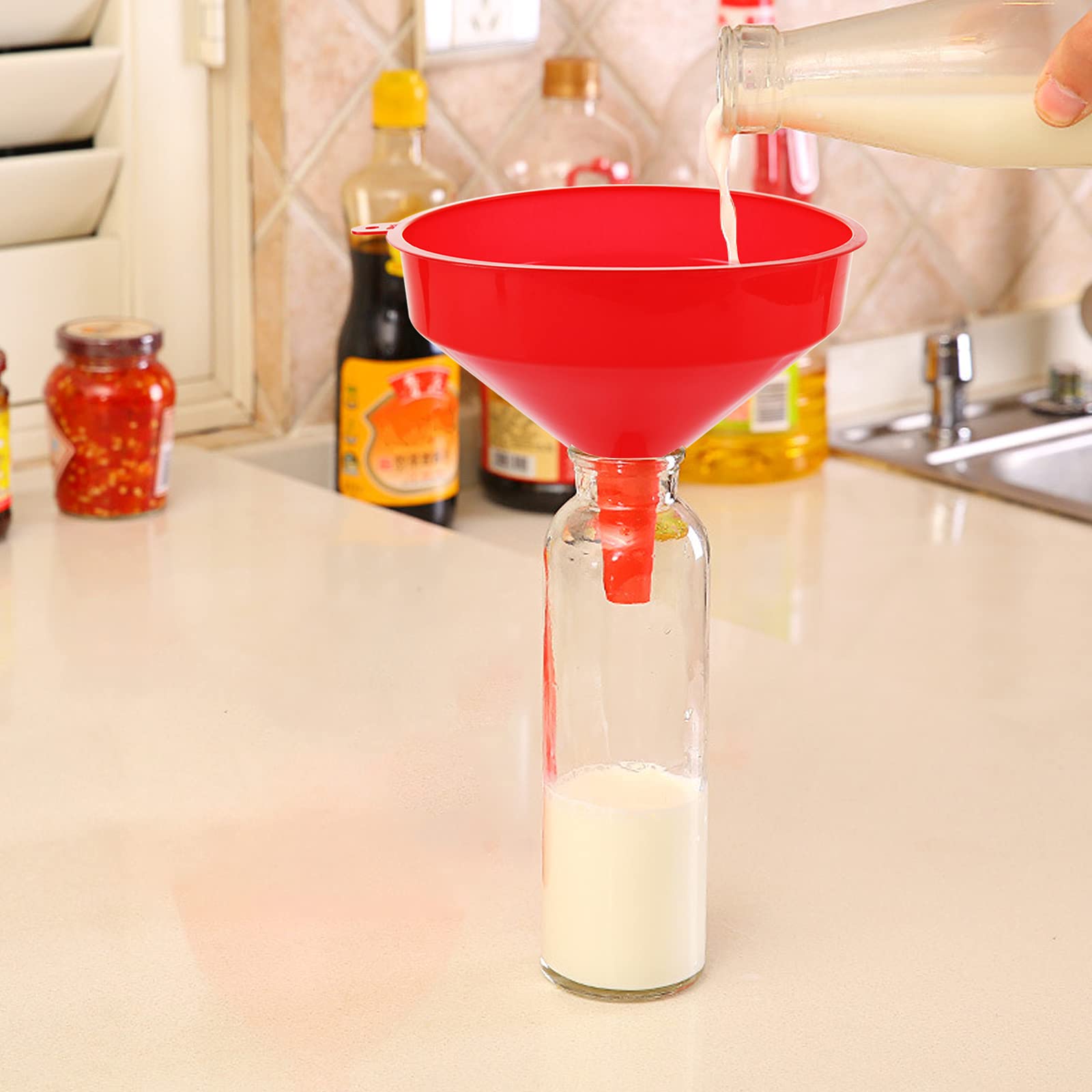 10Pcs Plastic Funnel Set - 6.3 Inch Wide Mouth Oil Funnels for Automotive, Kitchen & Home Use - Durable Red Gas Funnels with Long Spout for Easy Pouring - Perfect for Car Maintenance, Cooking Oil Transfer & DIY Projects