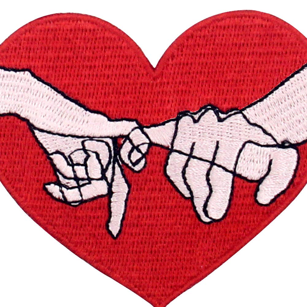 ZEGINs Pinky Swear Heart Patch - Embroidered Iron On & Sew On Applique Emblem for DIY Crafts, Jackets, Jeans, Bags - Cute Fashion Accessory for Women & Teens