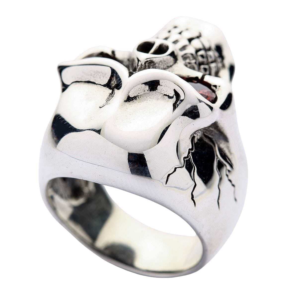 Sterling Silver Skull Ring with Red Eyes for Men - Gothic Biker Jewelry for Motorcycle Enthusiasts & Rock Fashion Lovers