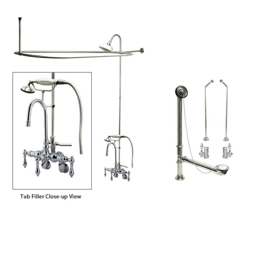 Vintage Chrome Clawfoot Bathtub Faucet with Shower Kit & Enclosure Curtain Rod 302T1CTS - Perfect for Bathroom Renovation & Antique Style Home Decor