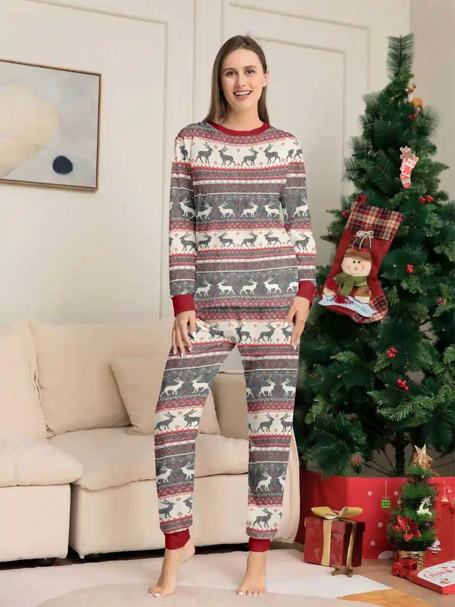 Reindeer Print Christmas Matching Family Pajamas Set - Cozy Holiday Sleepwear for Women, Men & Kids - Perfect for Christmas Morning & Family Photos