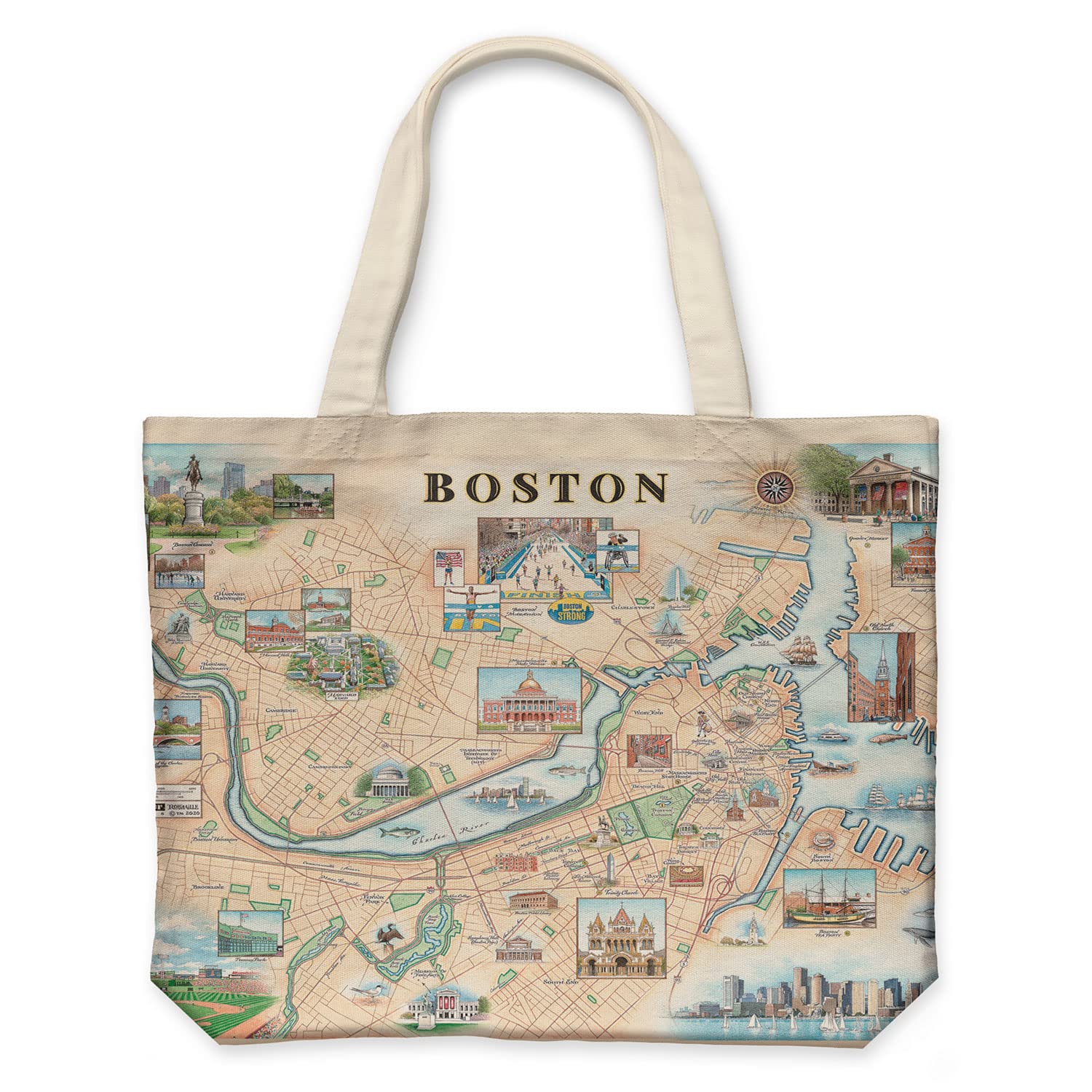 Boston Canvas Tote Bag with Handles - 100% Cotton Reusable Eco-Friendly Grocery Shopping Bag (18