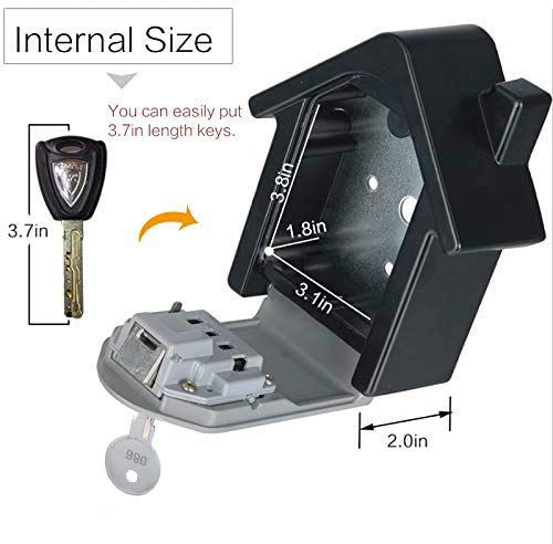 Secure Wall Mount Key Storage Lock Box with Key & 4-Digit Password - Weather Resistant Steel Safe for Indoor/Outdoor Use (Black) - Perfect for Home Security, Vacation Rentals, and Emergency Access