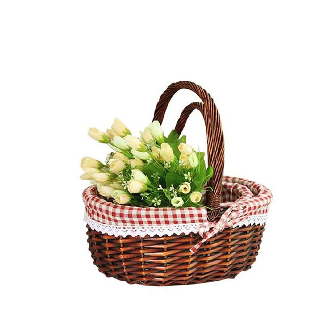 BTYAY Large Oval Willow Wicker Picnic Basket - Easter Storage Basket, Wine Holder & Home Decor Gift (Color B) | Perfect for Outdoor Picnics, Wine Storage & Farmhouse Decor