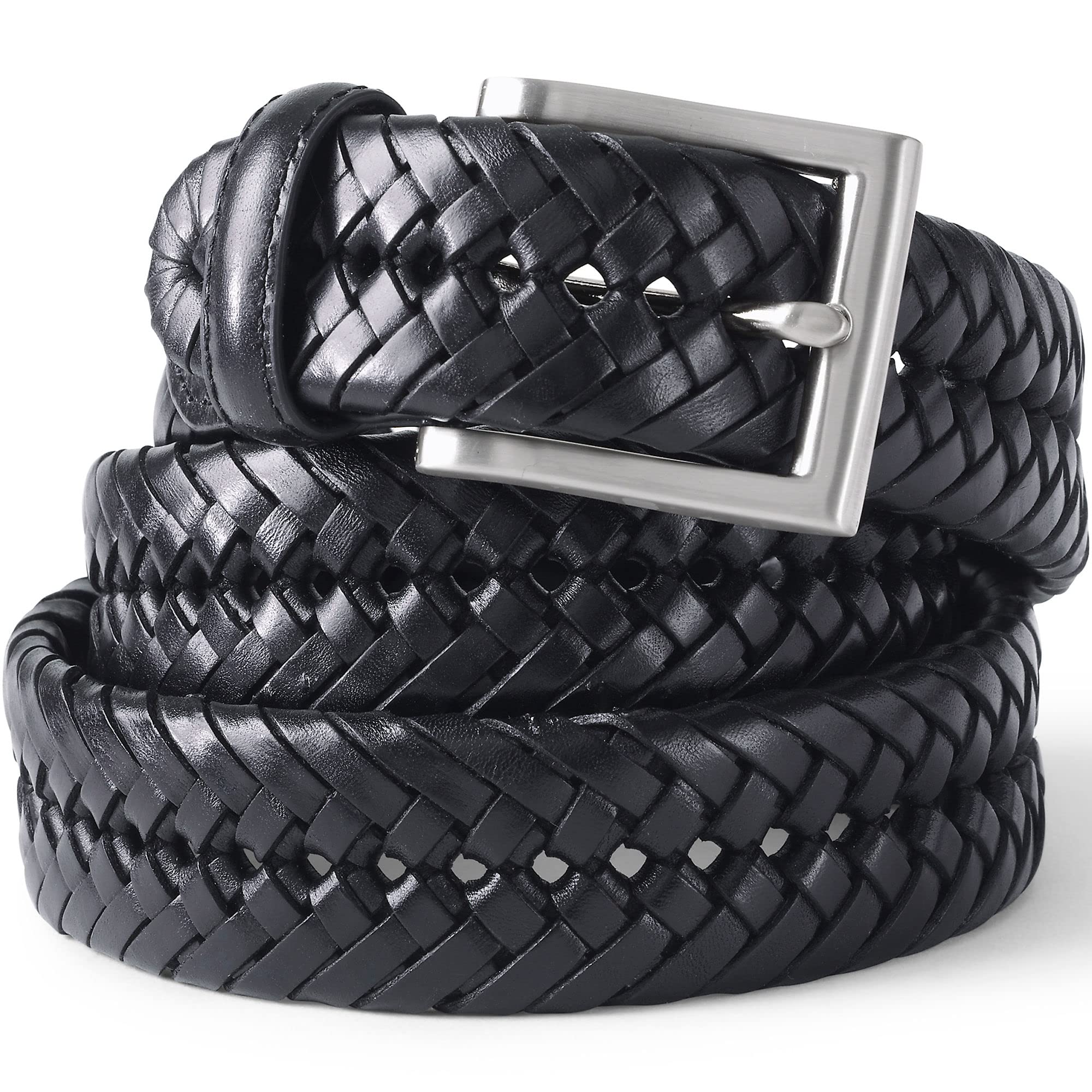 Lands' End Genuine Leather Braided Belt for Men - Stylish & Durable Casual & Formal Wear Accessory - Perfect for Office, Business, and Everyday Use
