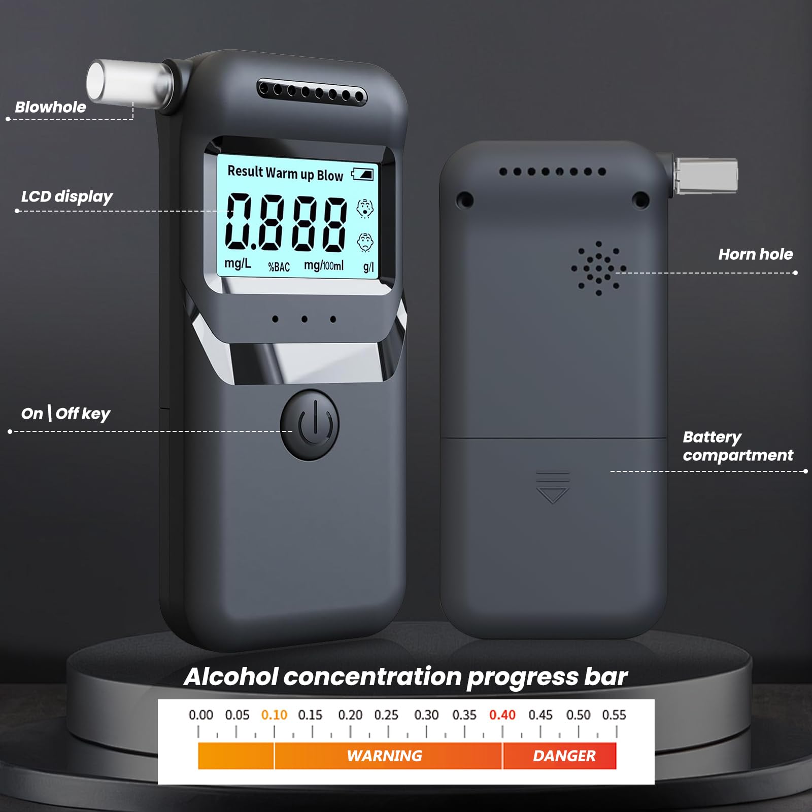 Professional-Grade Breathalyzer with LCD Display - Accurate Alcohol Tester for Personal & Professional Use - Portable BAC Tester with 20 Reusable Mouthpieces - Perfect for Home, Parties, Workplace Safety & DUI Prevention