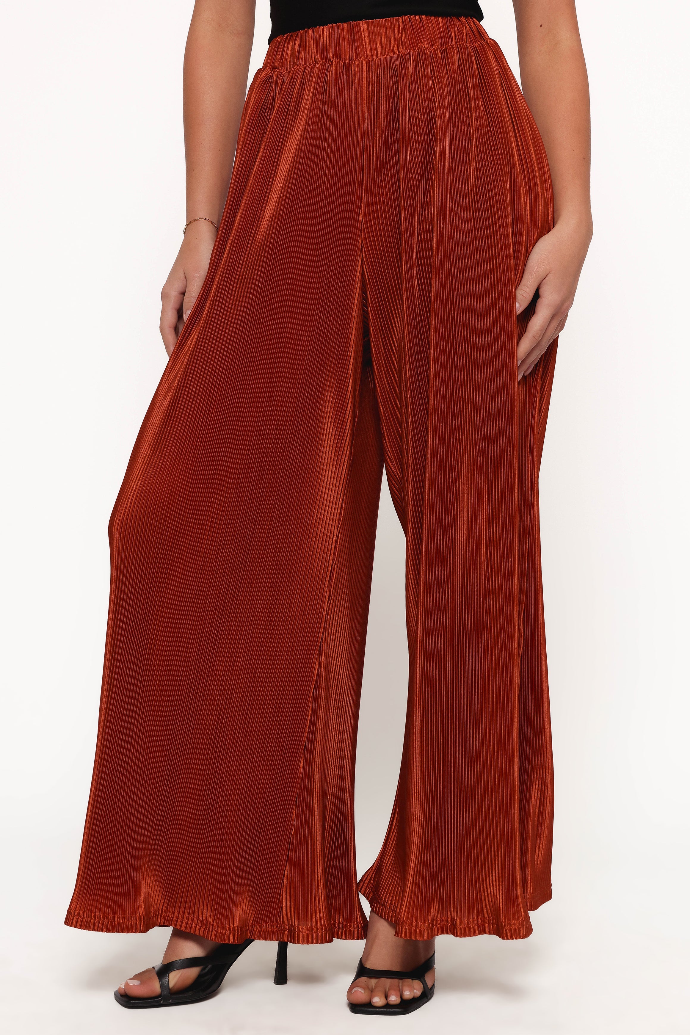 Leria Wide Leg Pants for Women - High Waisted Flowy Palazzo Trousers in Burnt Orange - Perfect for Casual Wear, Office Outfits & Boho Chic Style