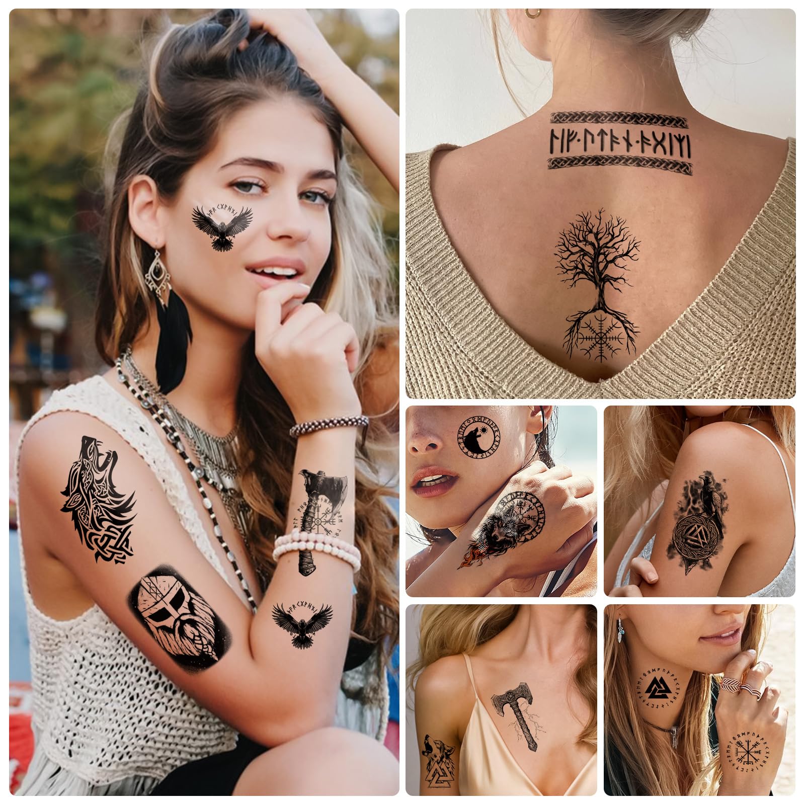 77 Sheets Viking Temporary Tattoos for Adults - Norse Celtic Tribal Fake Tattoo Stickers with Yggdrasil & Valknut Designs - Perfect for Viking Costumes, Cosplay, Halloween, Themed Parties & Events (Men, Women, Kids)