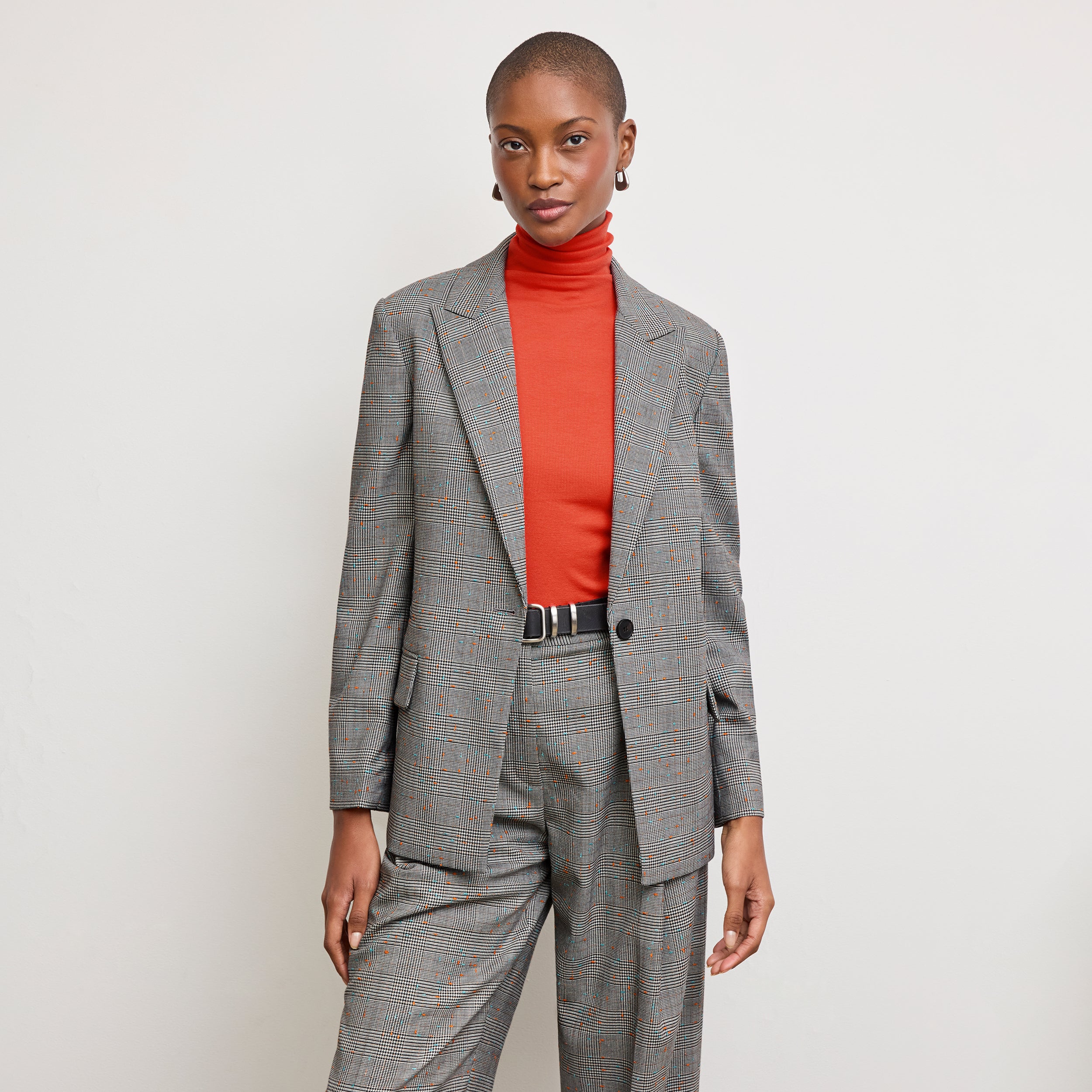 Rina Sculptural Pants - Sharkskin Mixed Check High Waist Trousers for Women | Perfect for Office, Casual Wear & Night Out