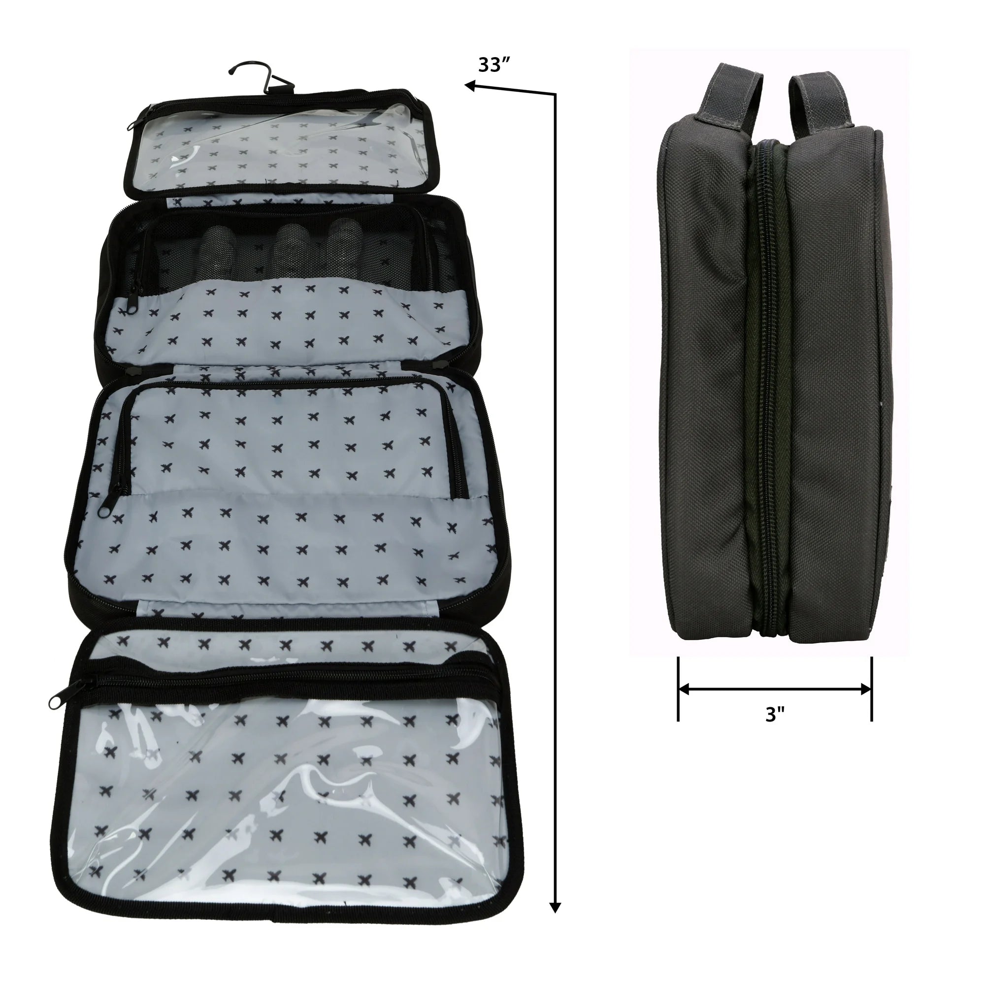 Travel Hanging Nylon Toiletry Bag with 3-Piece Leak-Proof Travel Bottle Set - Perfect for Carry-On, Airplane Essentials & Weekend Getaways