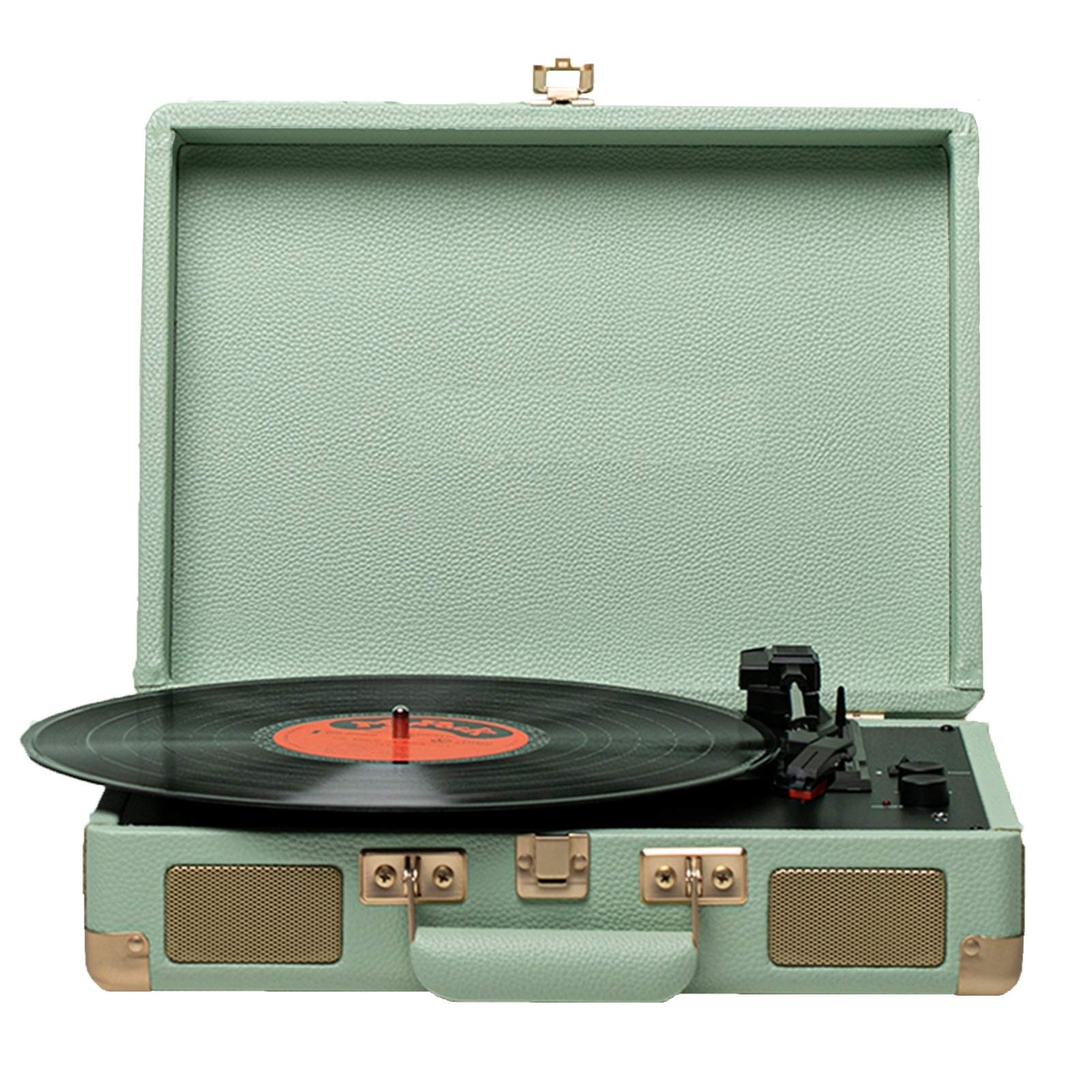3-Speed Belt Driven Vinyl Record Player with Bluetooth & Stereo Speakers - Portable Turntable for 33/45/78 RPM Records - Perfect for Home Entertainment & Retro Decor (Green) - Ideal for Living Room Music Listening, Vinyl Collections & Vintage Style Home Decor
