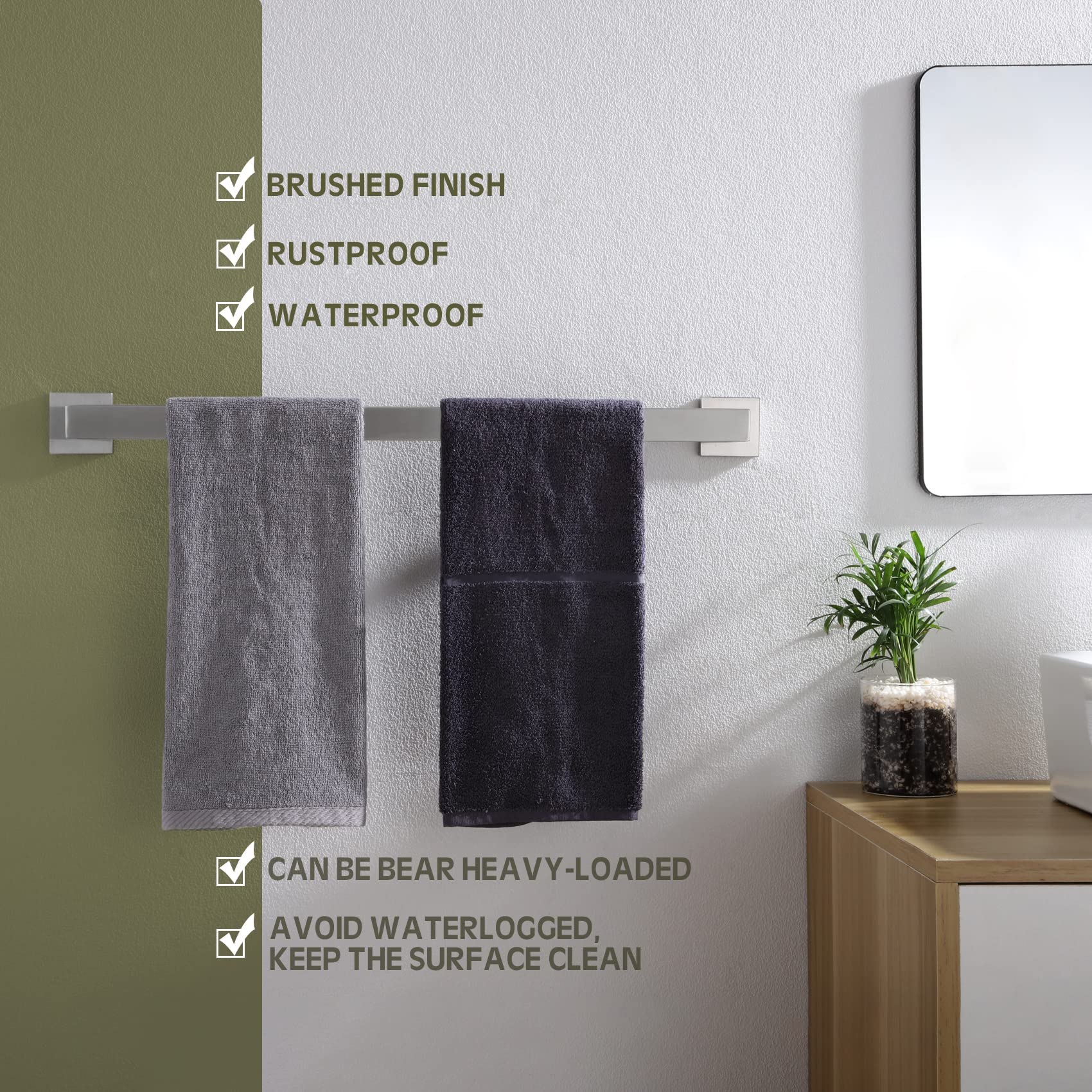 24-Inch Stainless Steel Towel Bar - Brushed SUS 304 Bathroom Towel Holder with Square Robe Hook - Wall Mounted for Bath Towels, Coats & Robes - Perfect for Modern Bathrooms & Spa-Like Showers