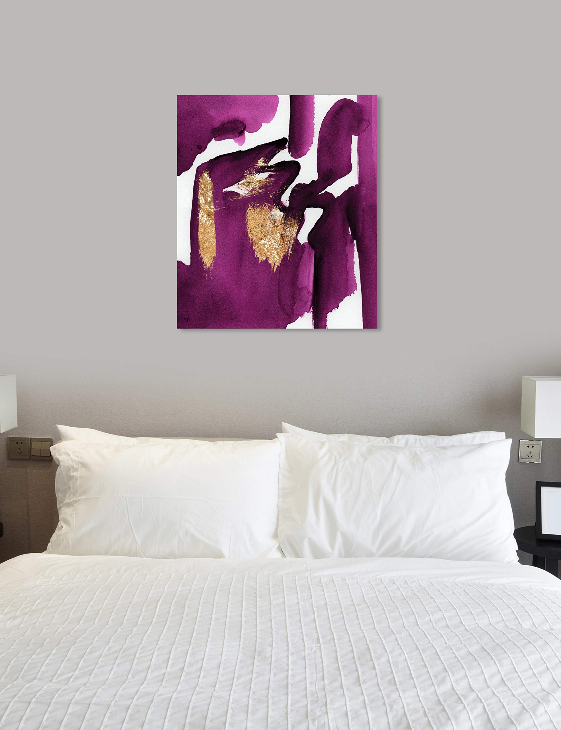 Abstract Wall Art Canvas Print 'Magenta Life' - 36x45 Inches Purple & Gold Modern Home Decor | Perfect for Living Room, Bedroom & Office Decoration