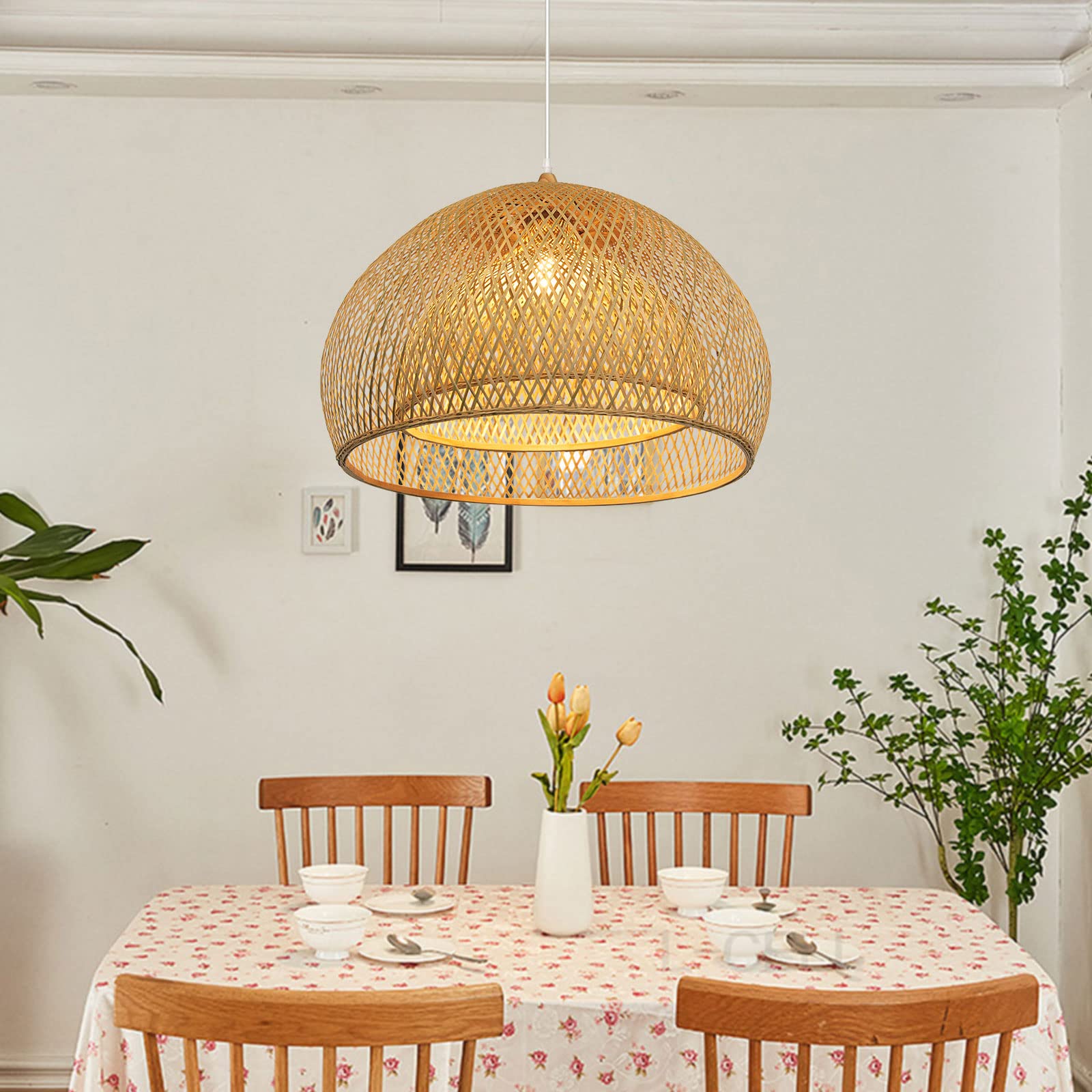 Arturesthome 1-Light Bamboo Pendant Light - Handwoven Rattan Ceiling Lamp with Natural Woven Shade - Modern Hanging Chandelier for Kitchen Island, Dining Room, Bedroom & Living Room Decor