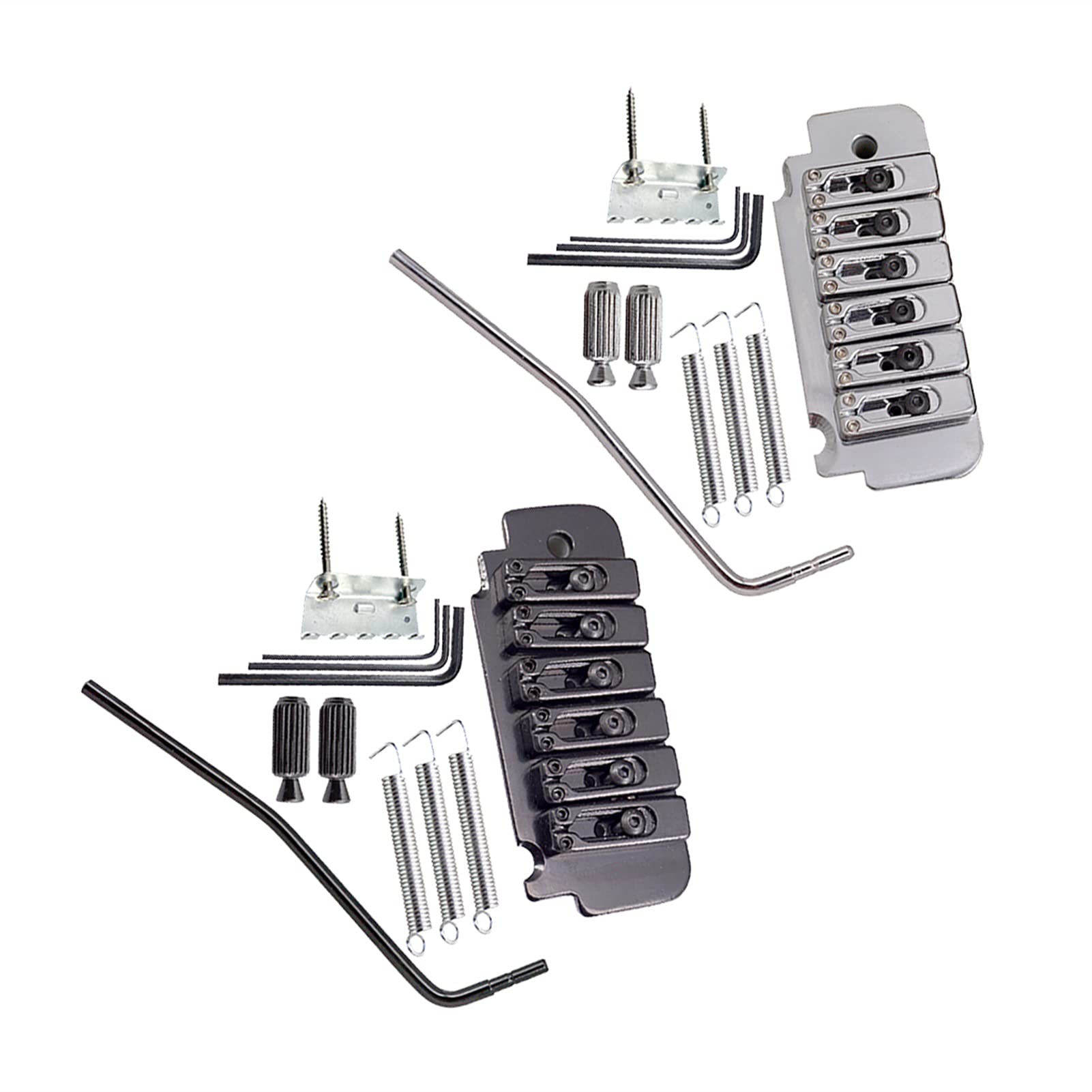 6 String Electric Guitar Roller Saddle Tremolo Bridge System - Black Electric Guitar Bridge with Body Mount Claw, Screws, Wrench & Tremolo Bar Studs - Perfect for Rock, Blues & Metal Guitar Upgrades