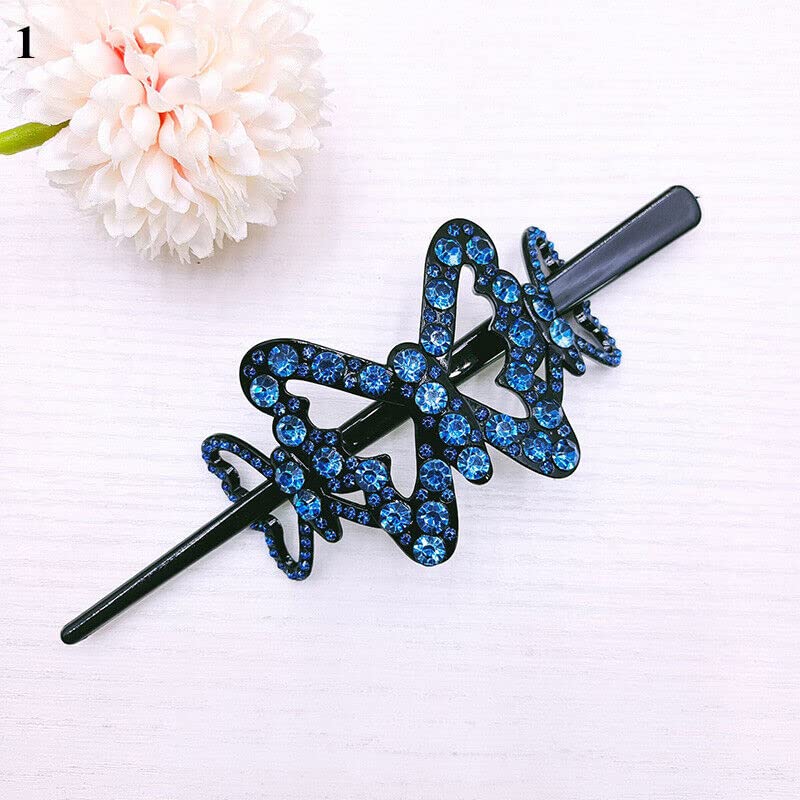 1 Pcs Women Rhinestone Hair Bun Sticks Ponytail Hair Clip Barrettes - Elegant Hair Accessories for Parties, Weddings & Formal Events (2 Pack)