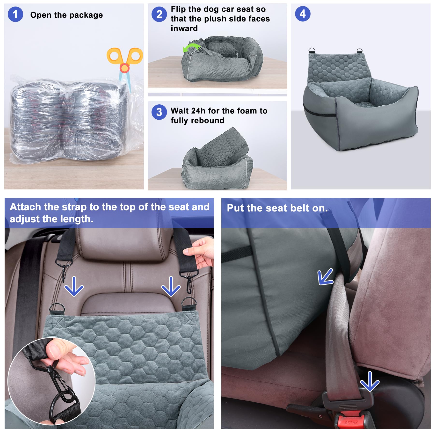 INFANZIA Washable Foam Dog Car Booster Seat for Small & Medium Dogs Under 30Lbs - Detachable Pet Car Seat with Storage Pockets, Soft Elevated Dog Bed for Front & Back Seats (20IN, Grey) - Perfect for Road Trips, Vet Visits & Daily Commutes