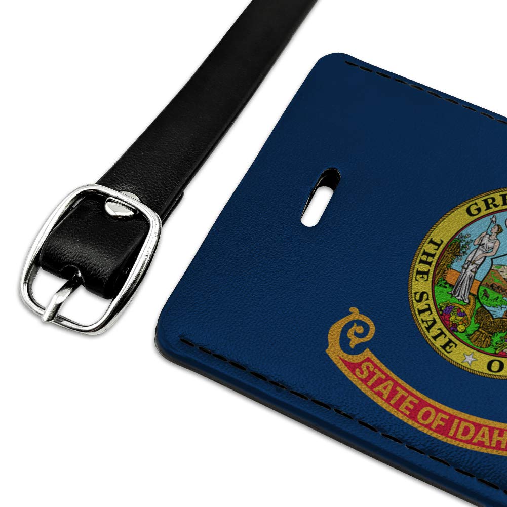 Idaho State Flag Leather Luggage Tag - Personalized Rectangle Suitcase ID Tag for Travel, Carry-On Bags & Backpacks - Durable Leather Name Tag for Identification and Style